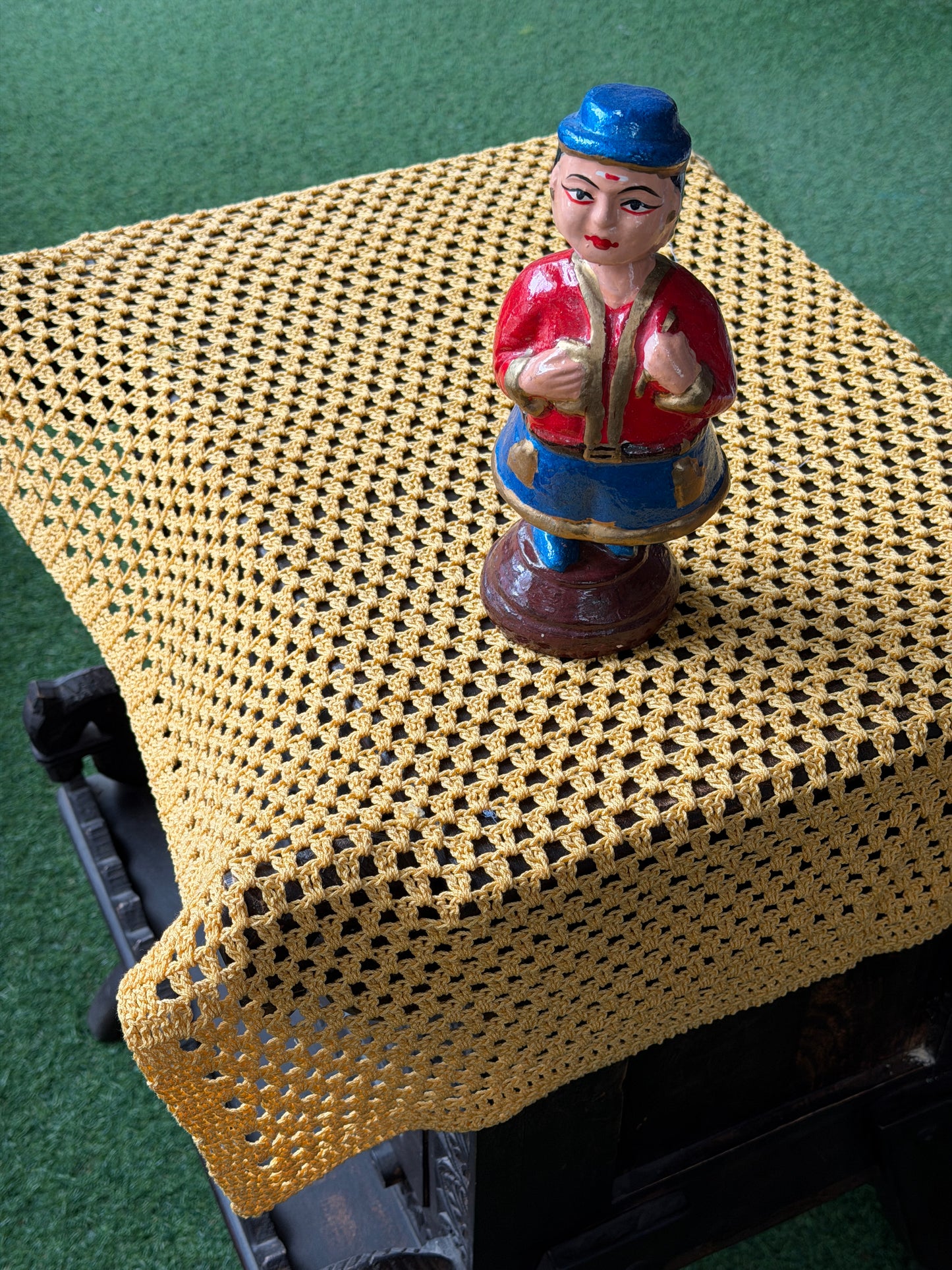 Yellow Crochet rectangular teapoy table cover 30 x 24 inches - hand crocheted with cotton yarn - multiple sizes available