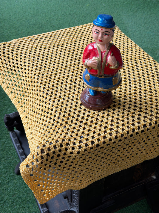 Yellow Crochet rectangular teapoy table cover 30 x 24 inches - hand crocheted with cotton yarn - multiple sizes available