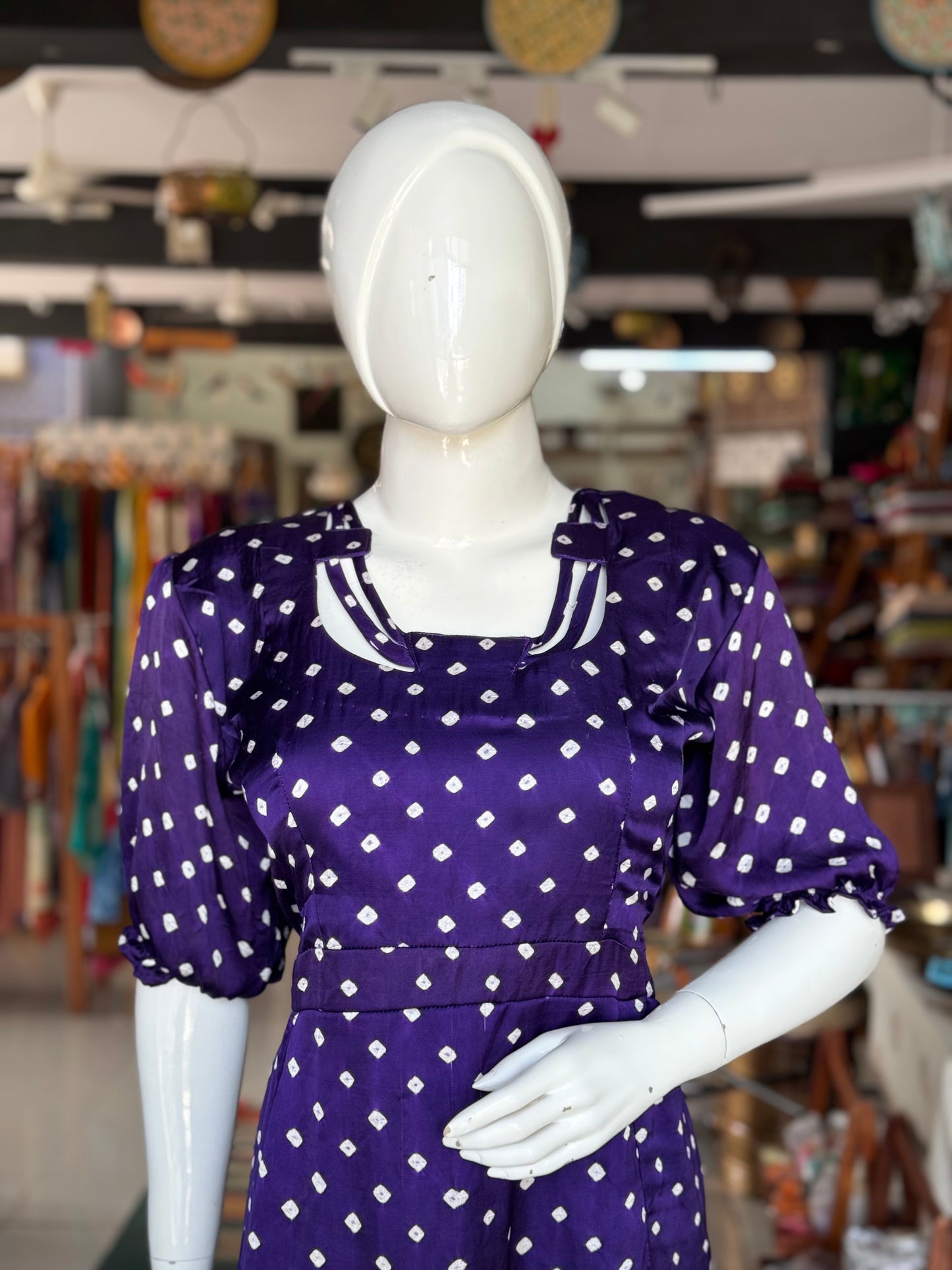 Violet bandini hand tie n dye soft modal dress with neck detailing