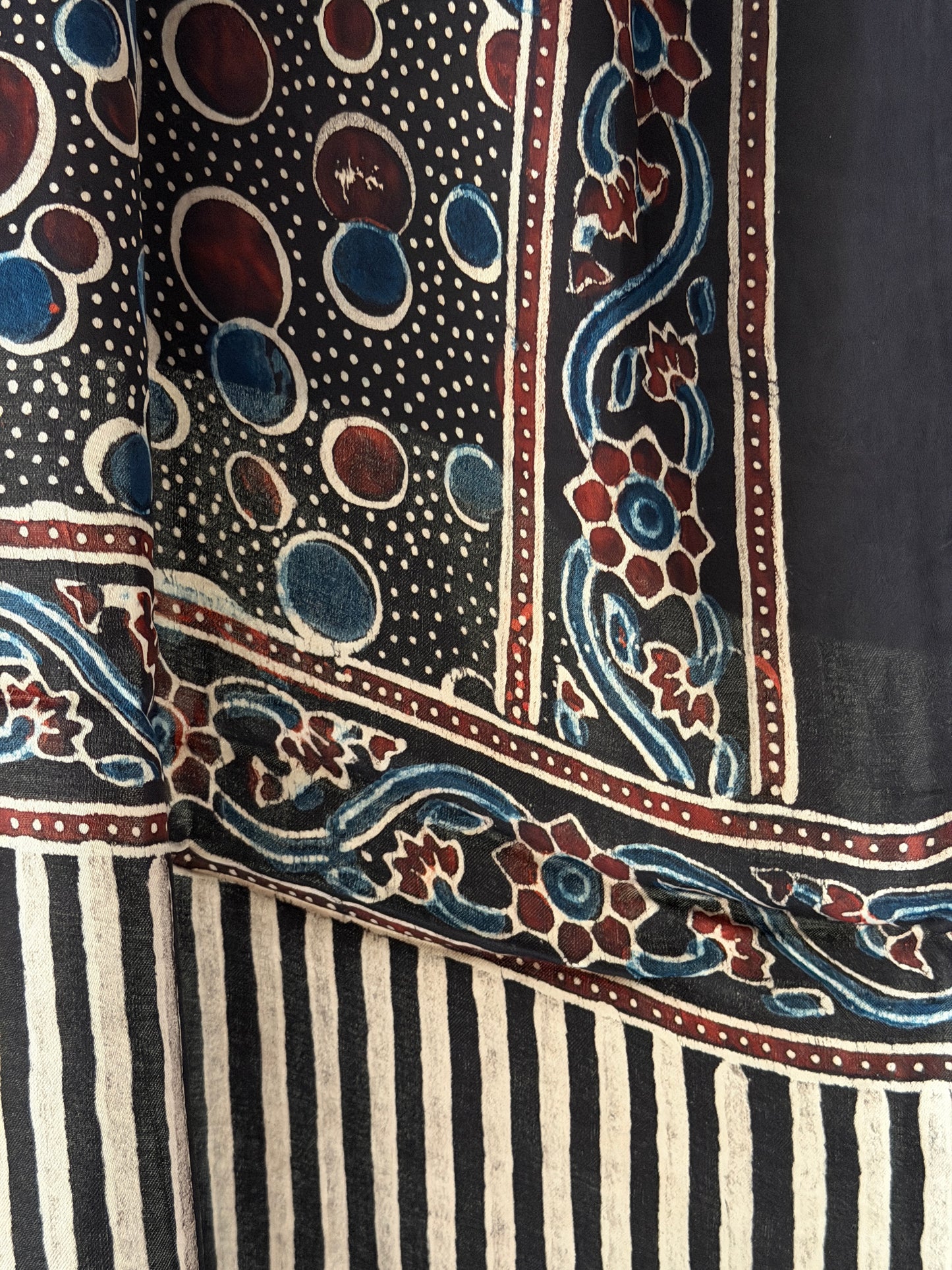 Black circles print Ajrakh hand block printed soft modal stole