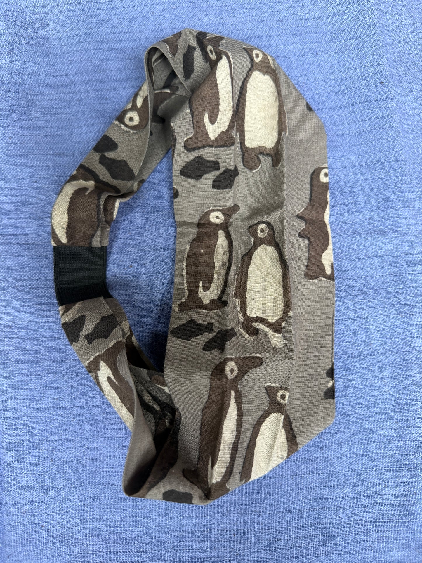 Unisex Head band with elastic in natural dyed, hand block printed cotton - width can be changed