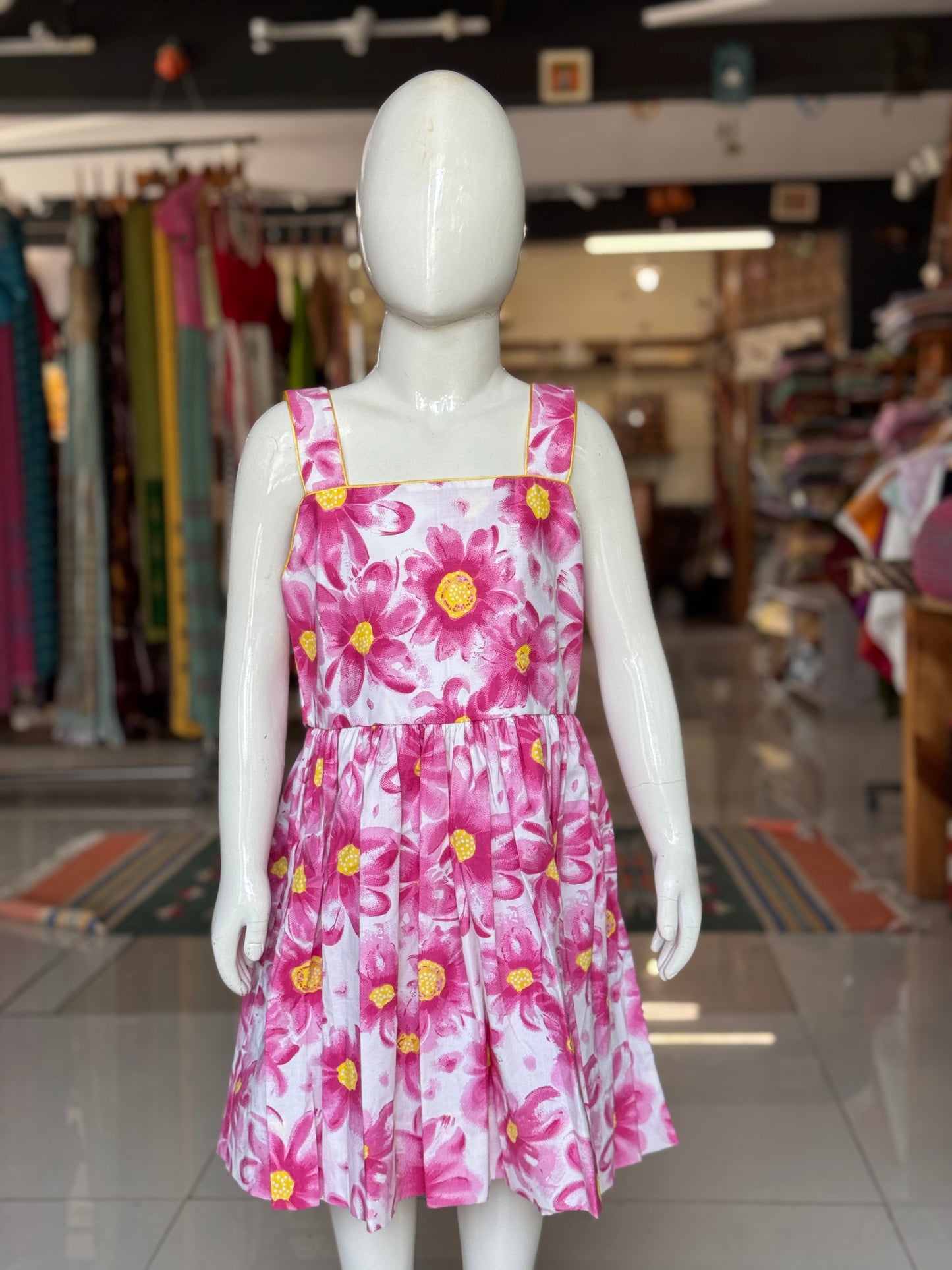 White n pink floral cotton sleeveless frock