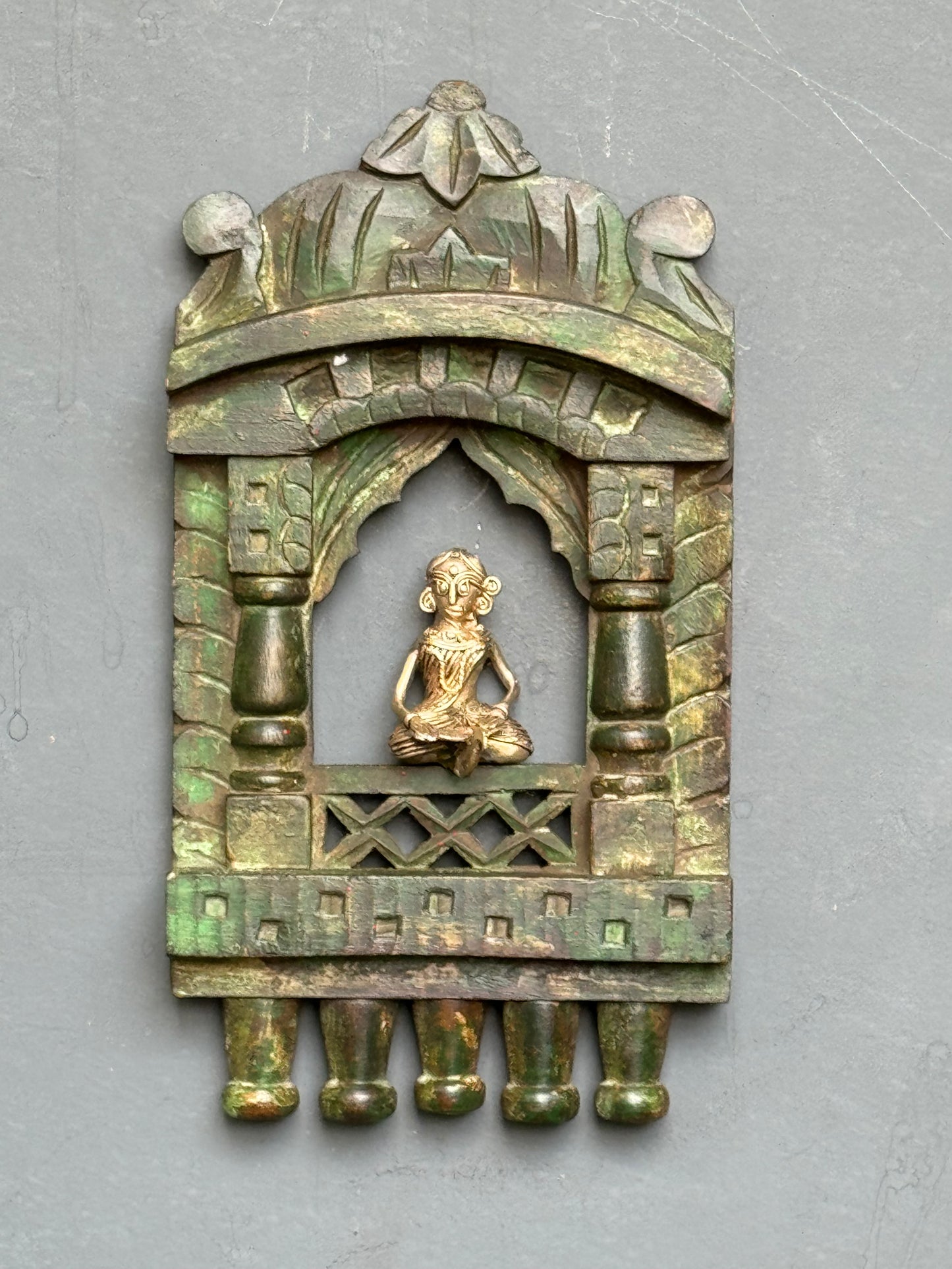 Jharokha in distress finish wood - hand crafted wall decor