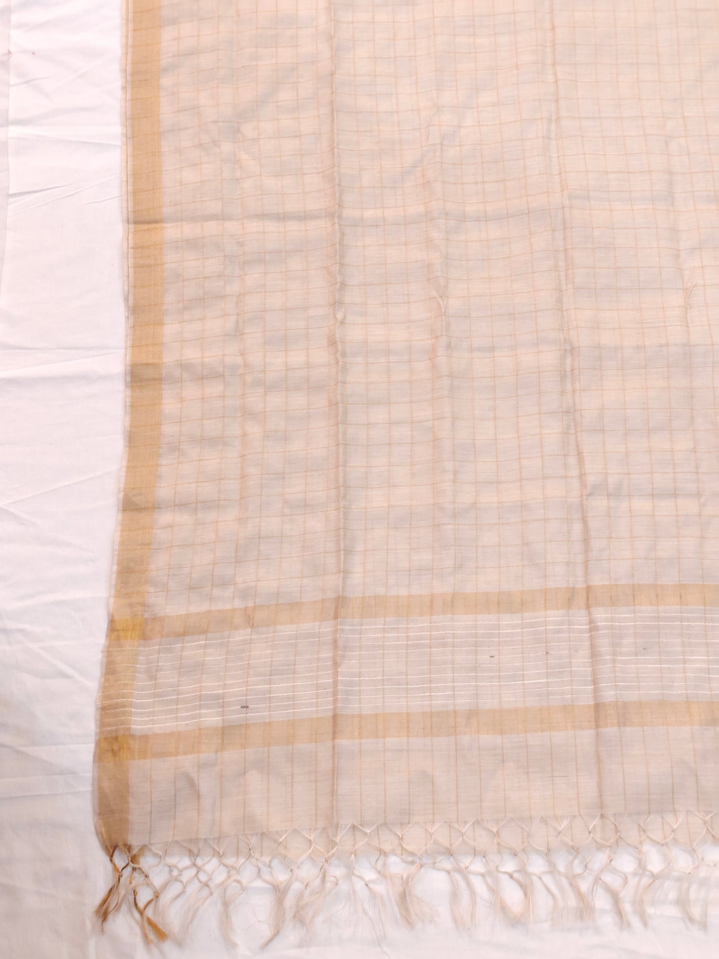 Off white checks handwoven tussar x mulberry spun silk dupatta