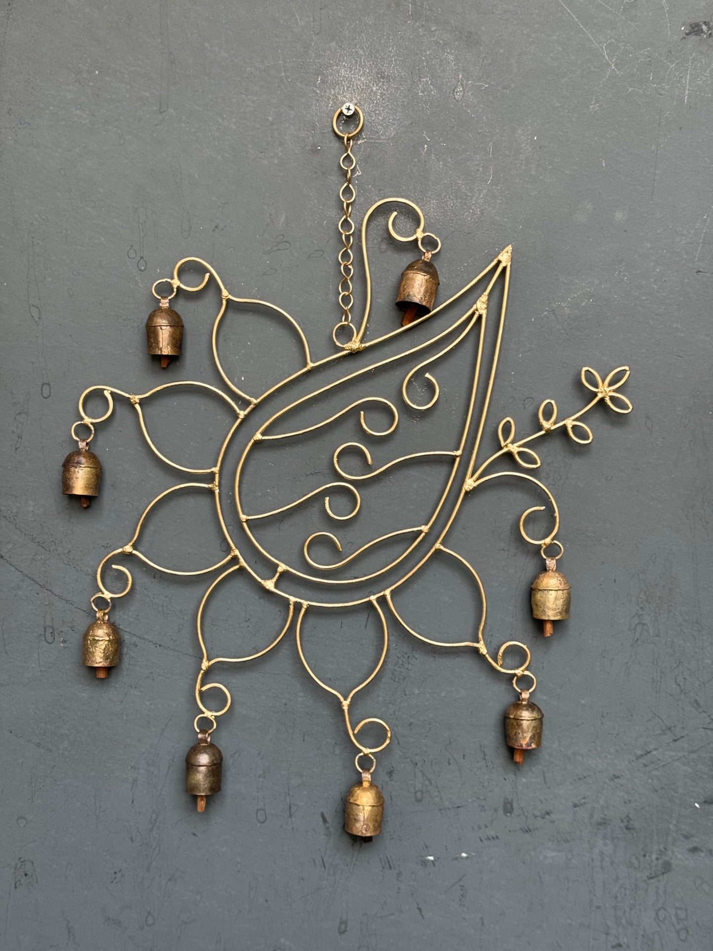 Leaves and flowers  - copper handcrafted 8 bells hanging