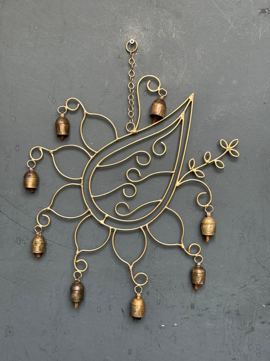 Leaves and flowers  - copper handcrafted 8 bells hanging