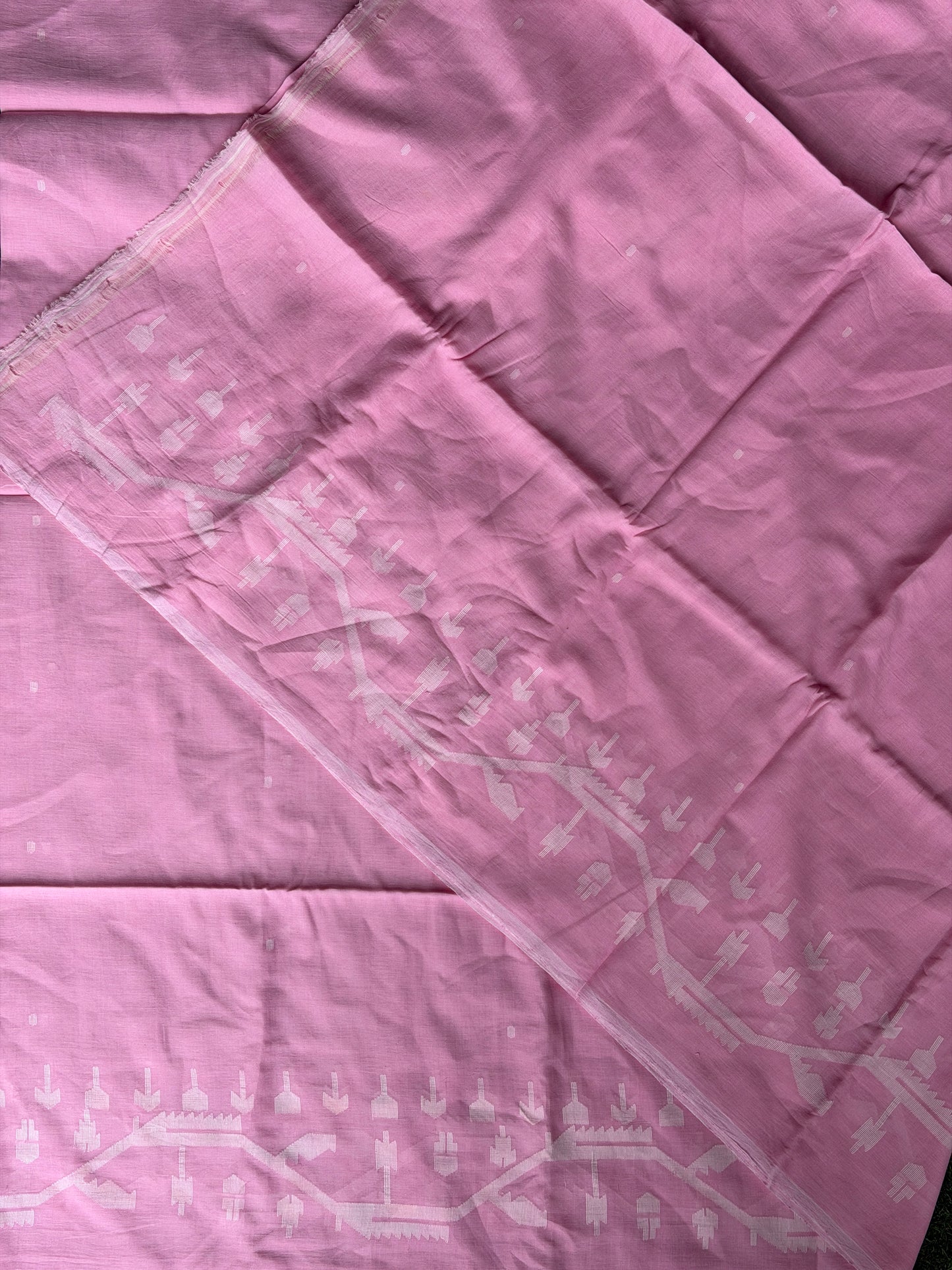 Light pink Jamdani soft cotton handloom fabric with white border