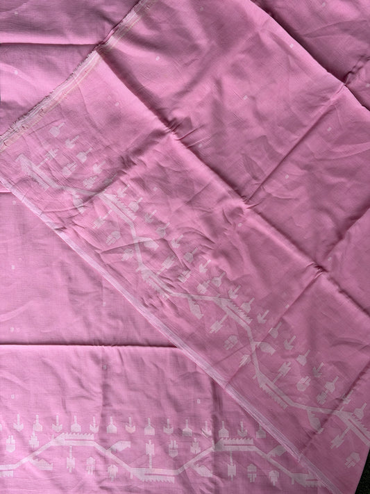 Light pink Jamdani soft cotton handloom fabric with white border