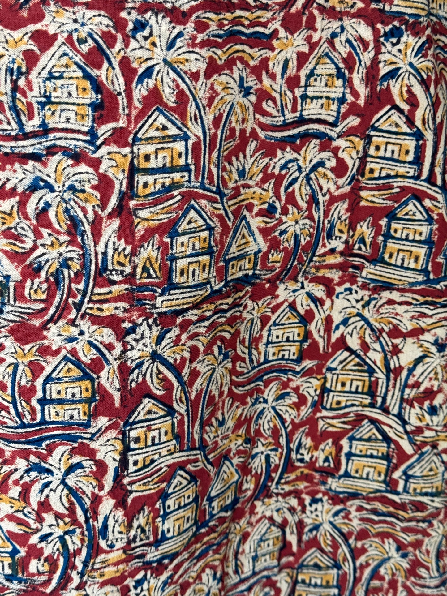 Maroon Kalamkari cotton coord set - houses n trees handblock printed cotton