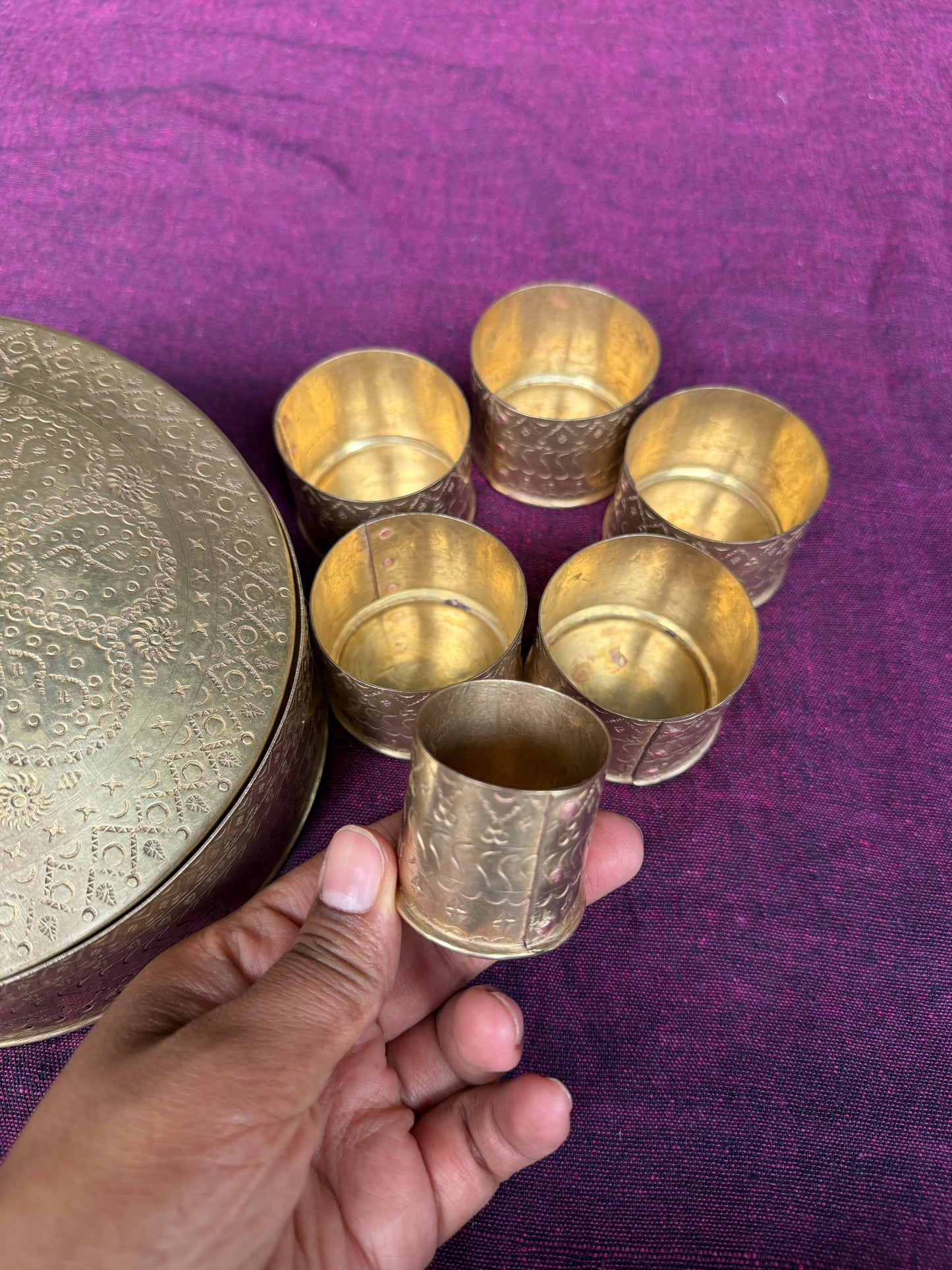 Brass spice box - 6 jars, handcrafted