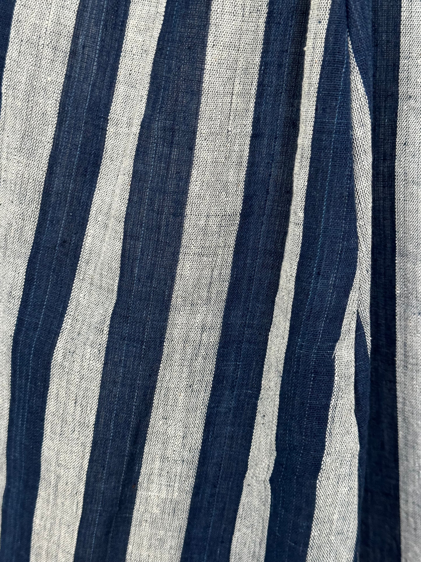 Indigo blue natural dyed, hand spun, hand woven free sized cotton stripes skirt