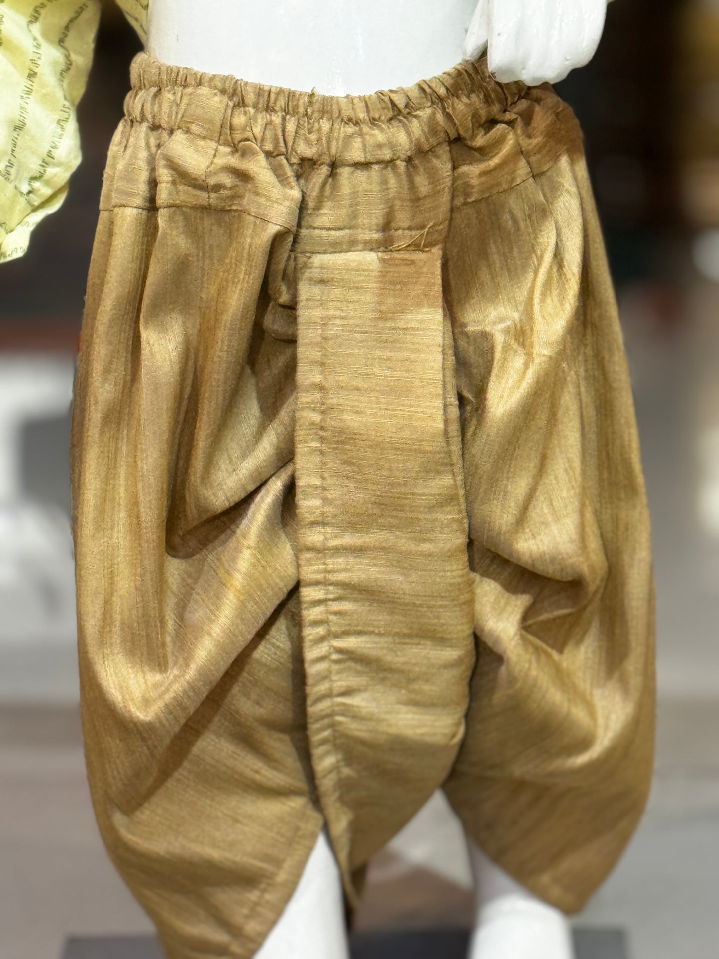 Beige raw silk dhoti for toddler boys