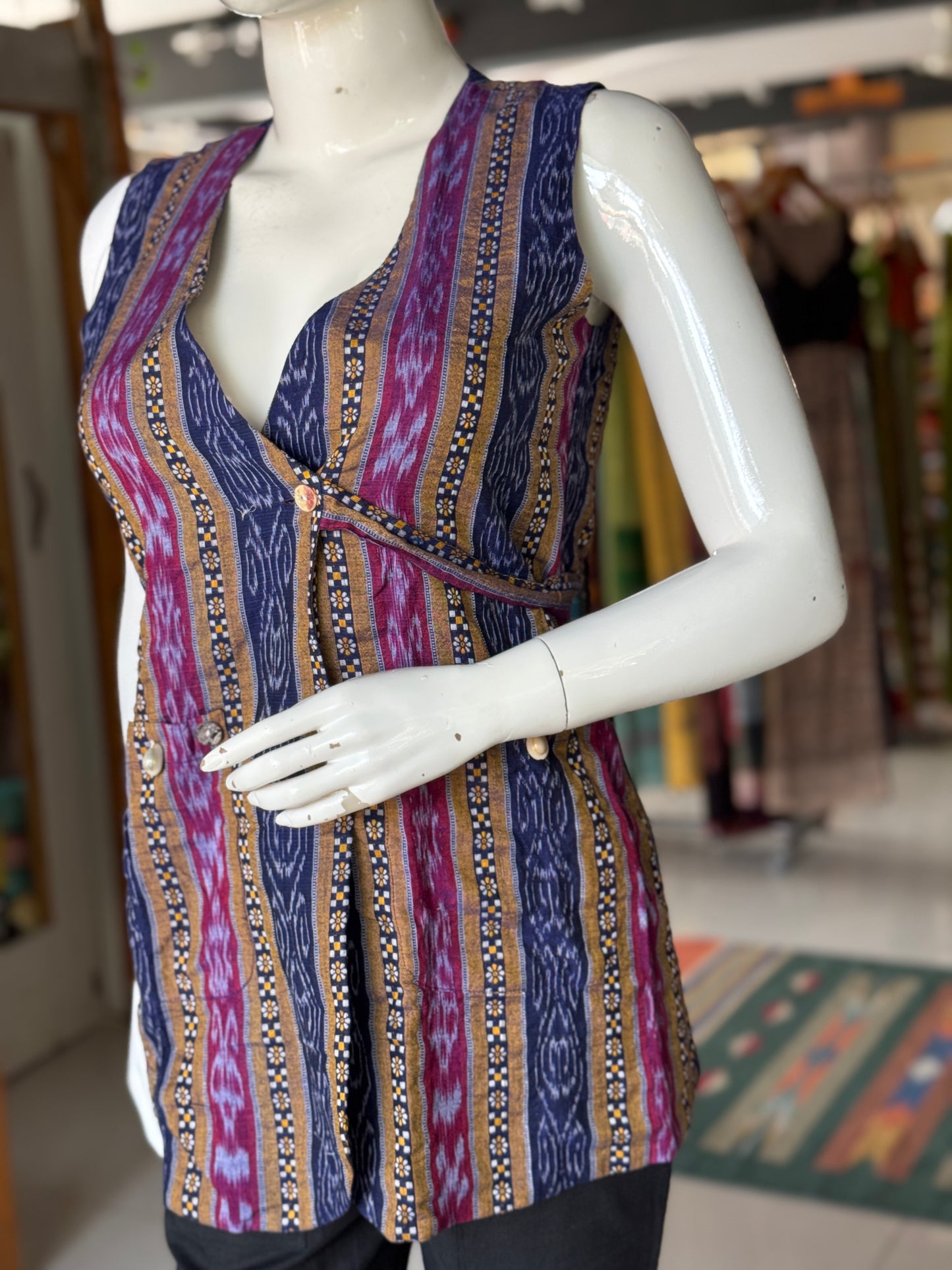 Purple n blue cotton hand woven Ikat wrap top