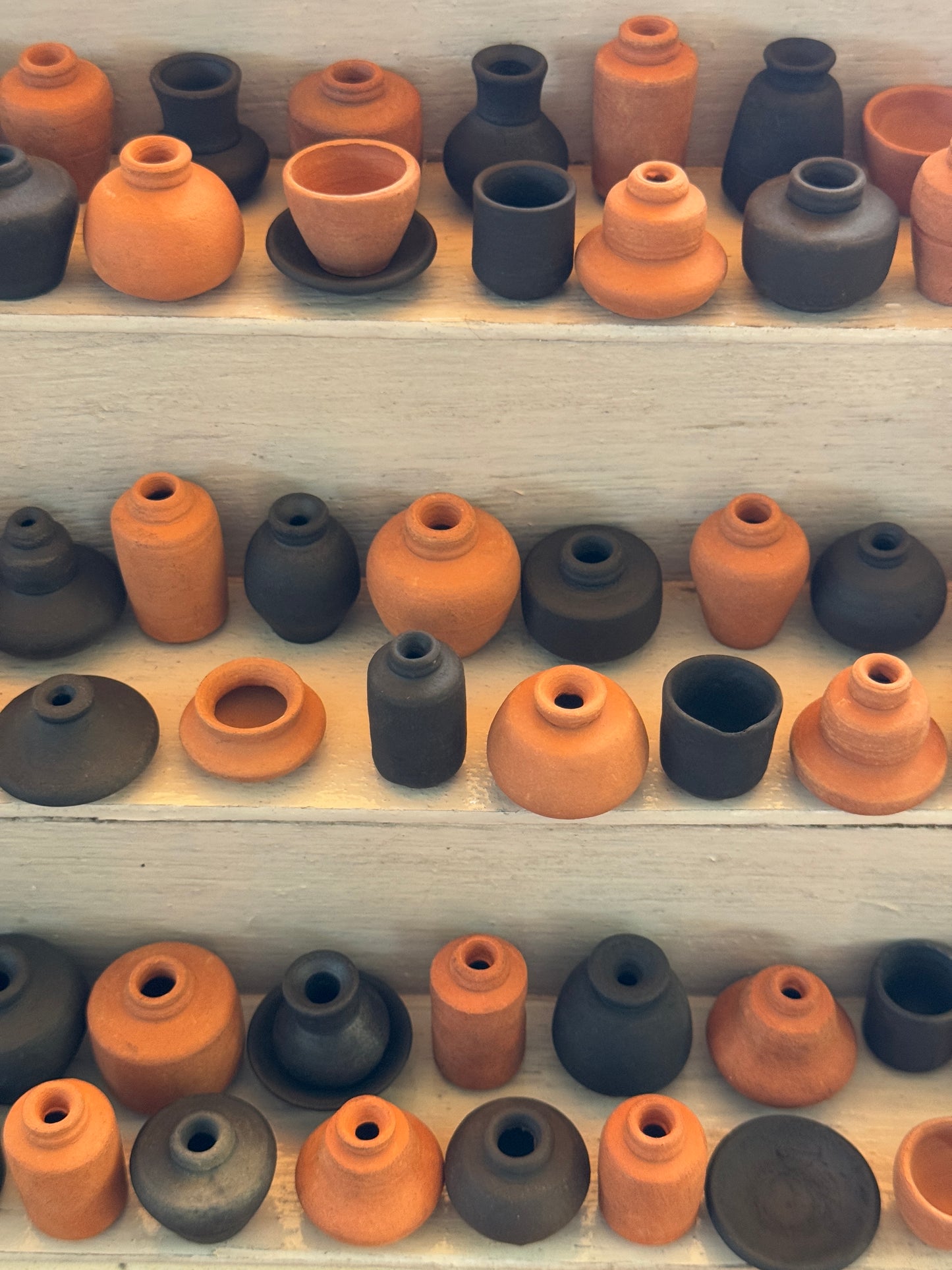 Miniature handcrafted clay pots - under 1 inch - set of 10