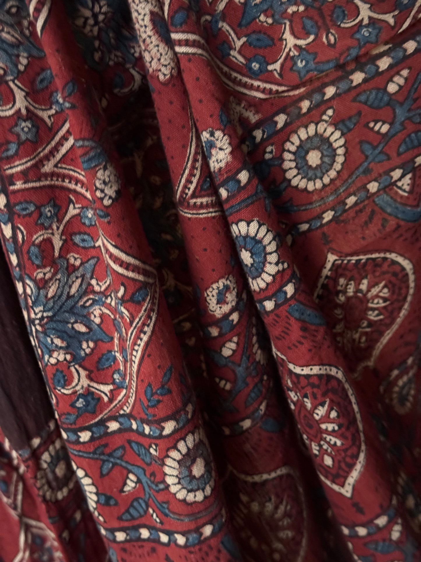 Kala cotton hand woven saree with maroon tone Ajrakh hand block prints