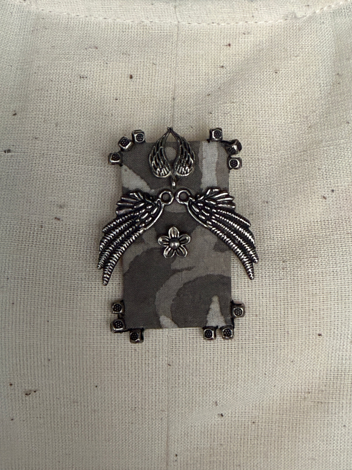 Elegant Ajrakh brooches with silver work - multiple colors and patterns