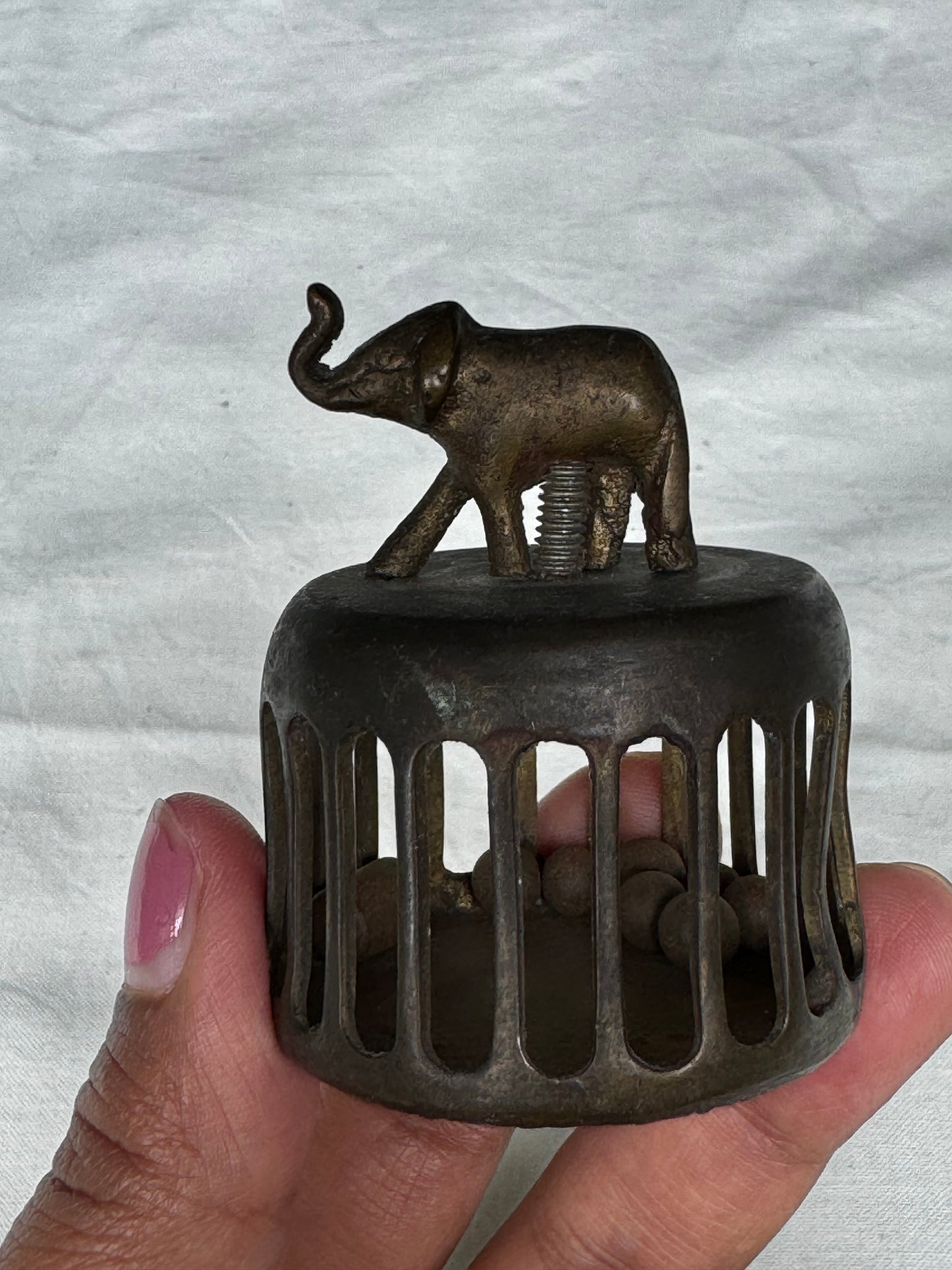 Vintage brass scrubber with bells and elephant top - handcrafted traditional piece used by royals