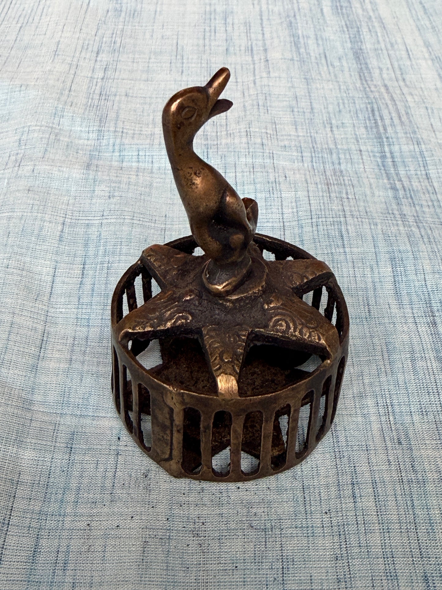 Vintage duck handle brass scrubber with bell - handcrafted traditional piece