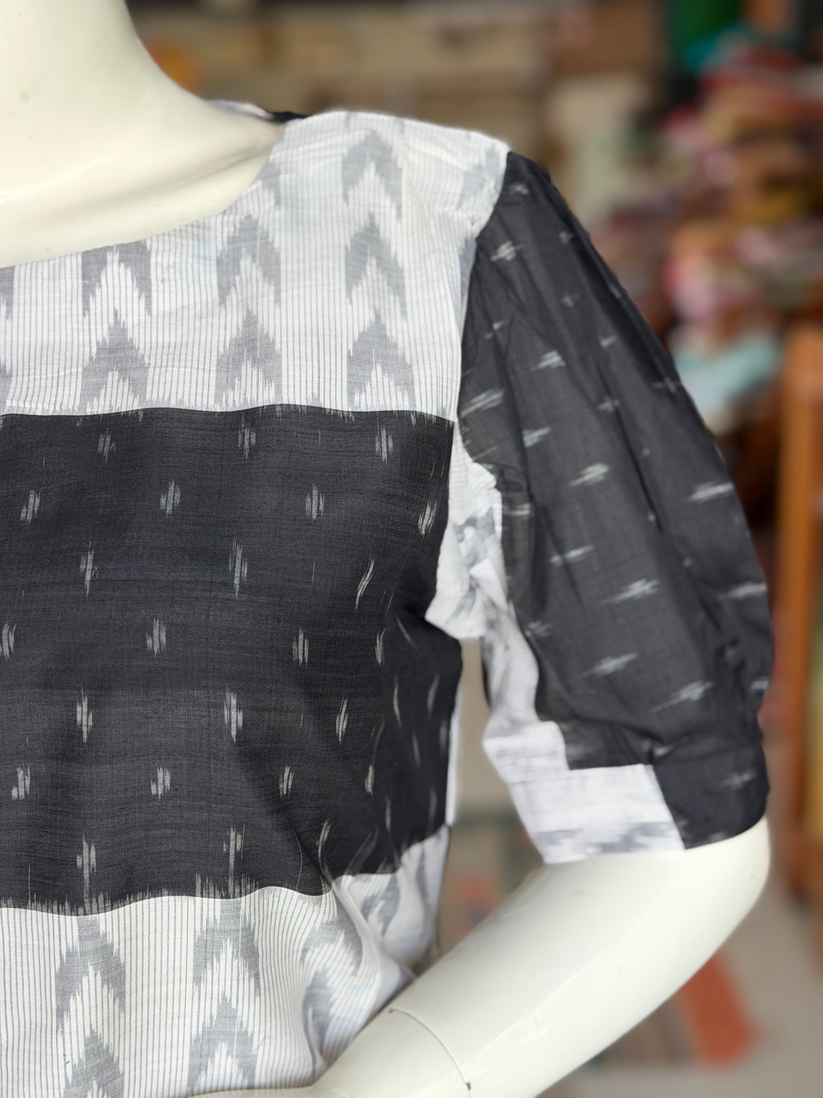White and black silk x cotton handwoven a-line kurti / dress