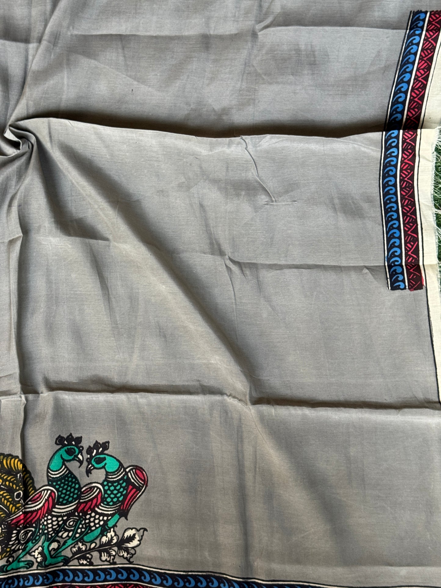 Silk Pen Kalamkari handpainted unstitched blouse piece with border - multiple designs n colors available