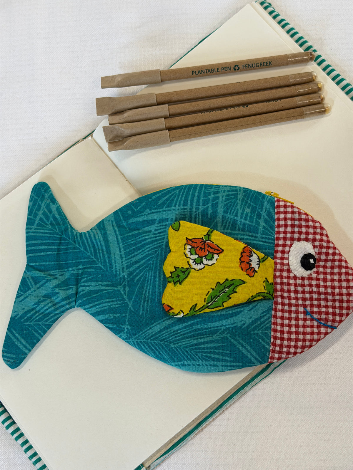 Fish shaped pencil pouch with zipper closure - color options available