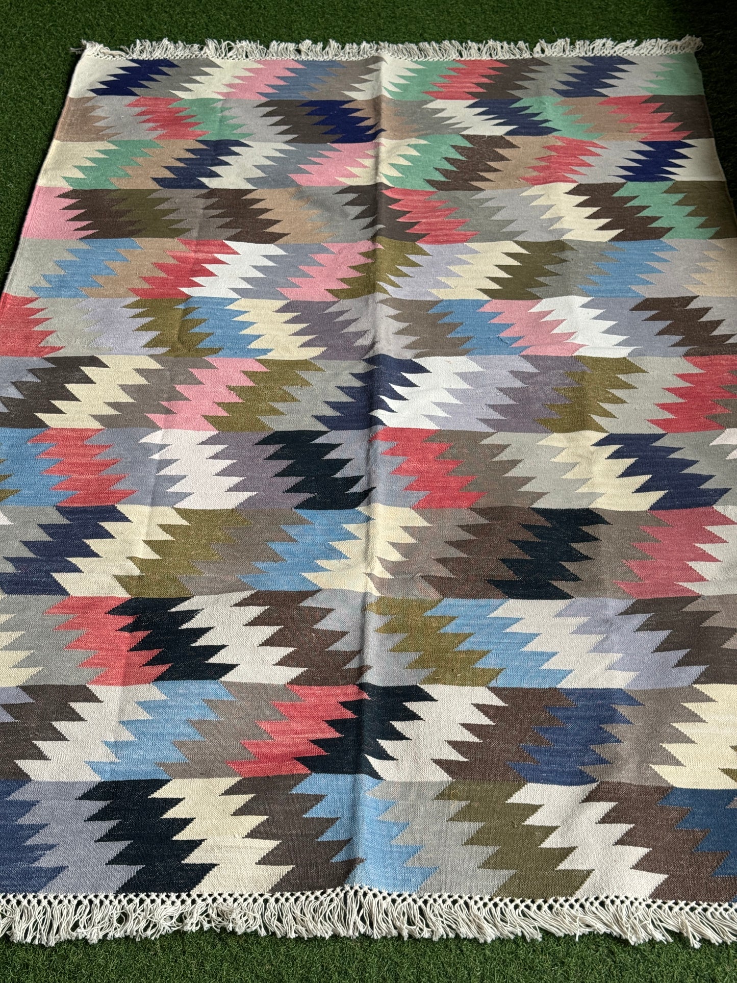 Multi coloured cotton handwoven panja weave carpet / durrie in firm weave -  4 x 6 ft - multiple designs available