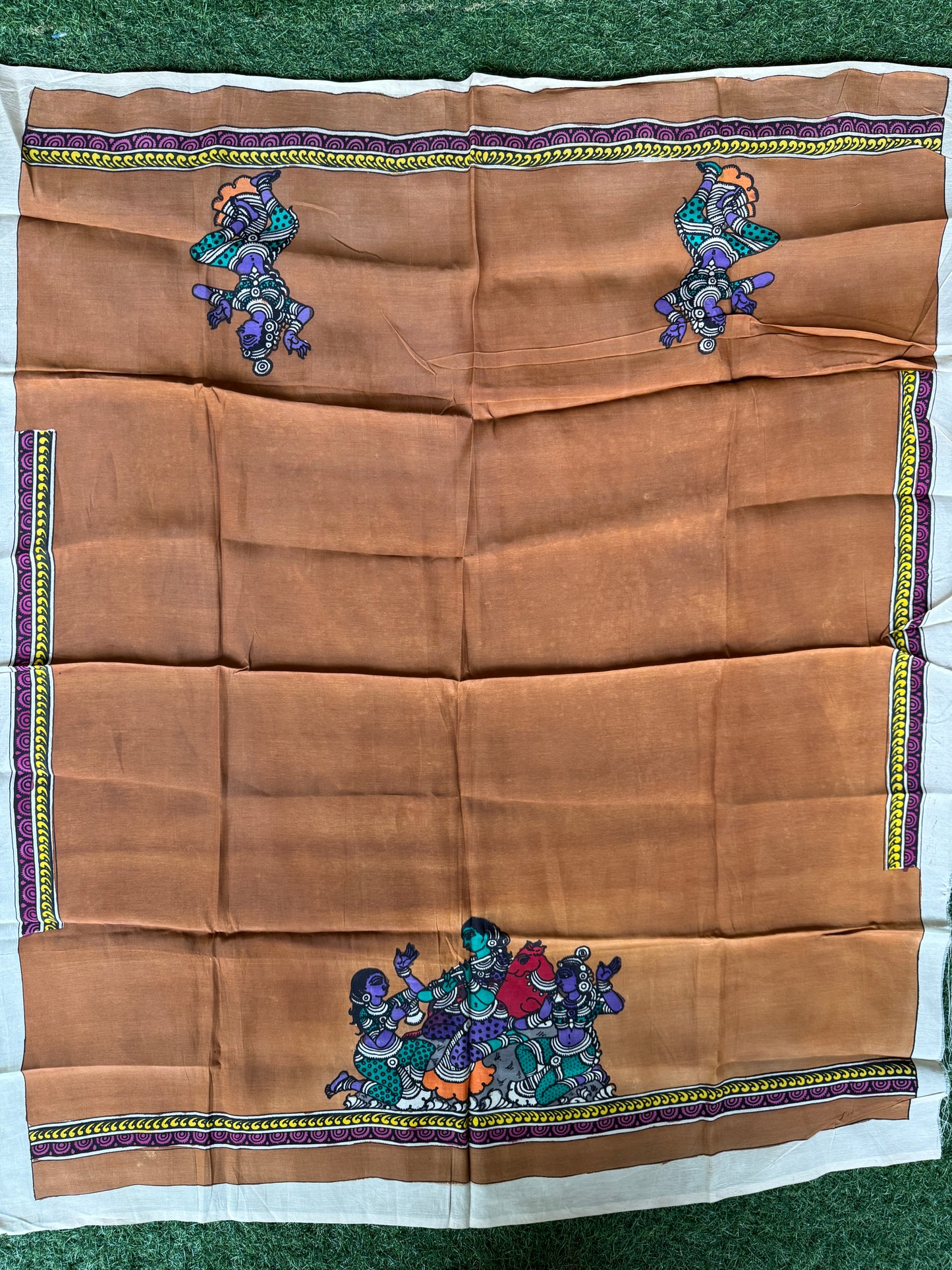 Silk Pen Kalamkari handpainted unstitched blouse piece with border - multiple designs available