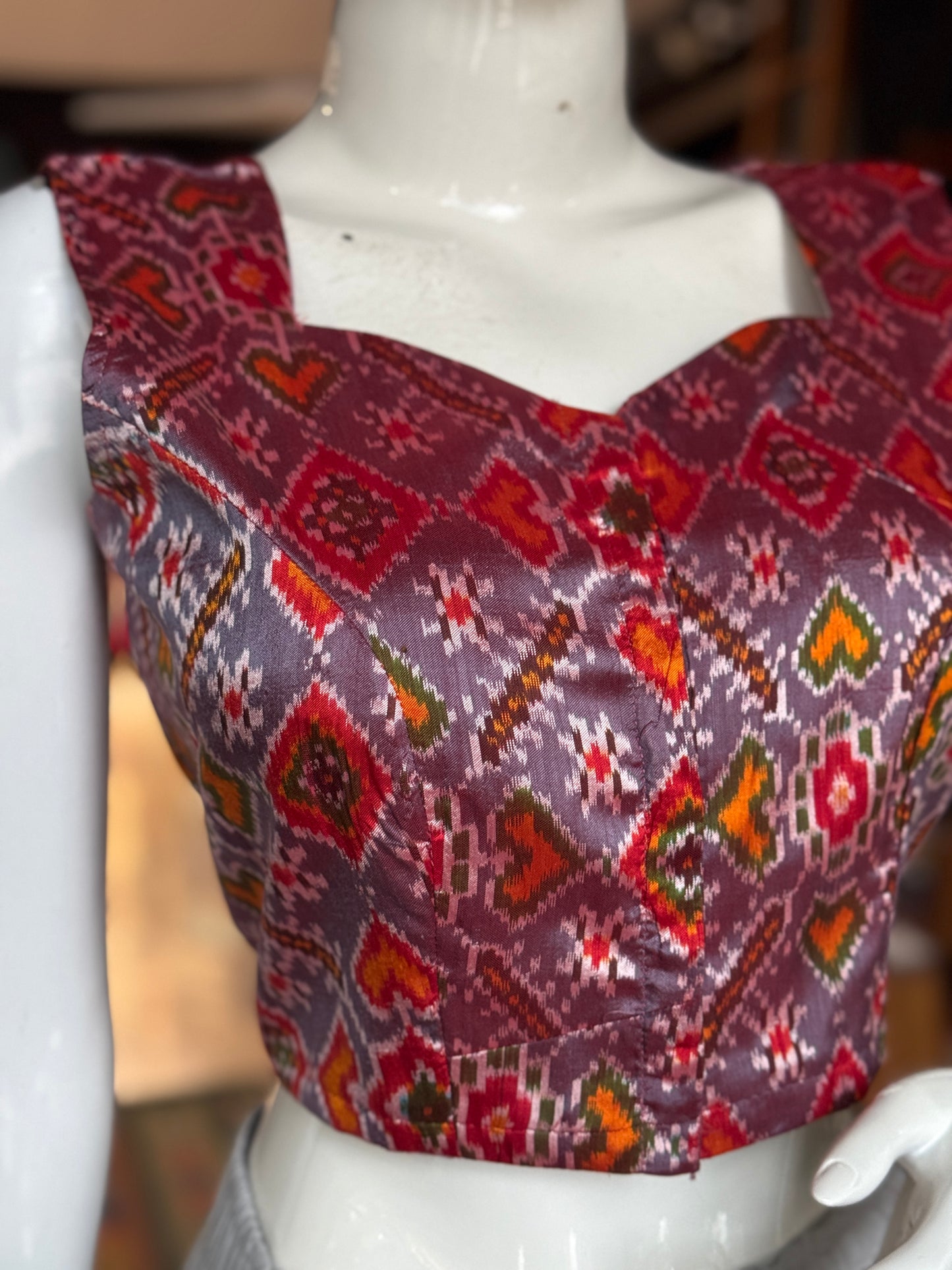 Lavender silk Ikat handloom sleeveless blouse