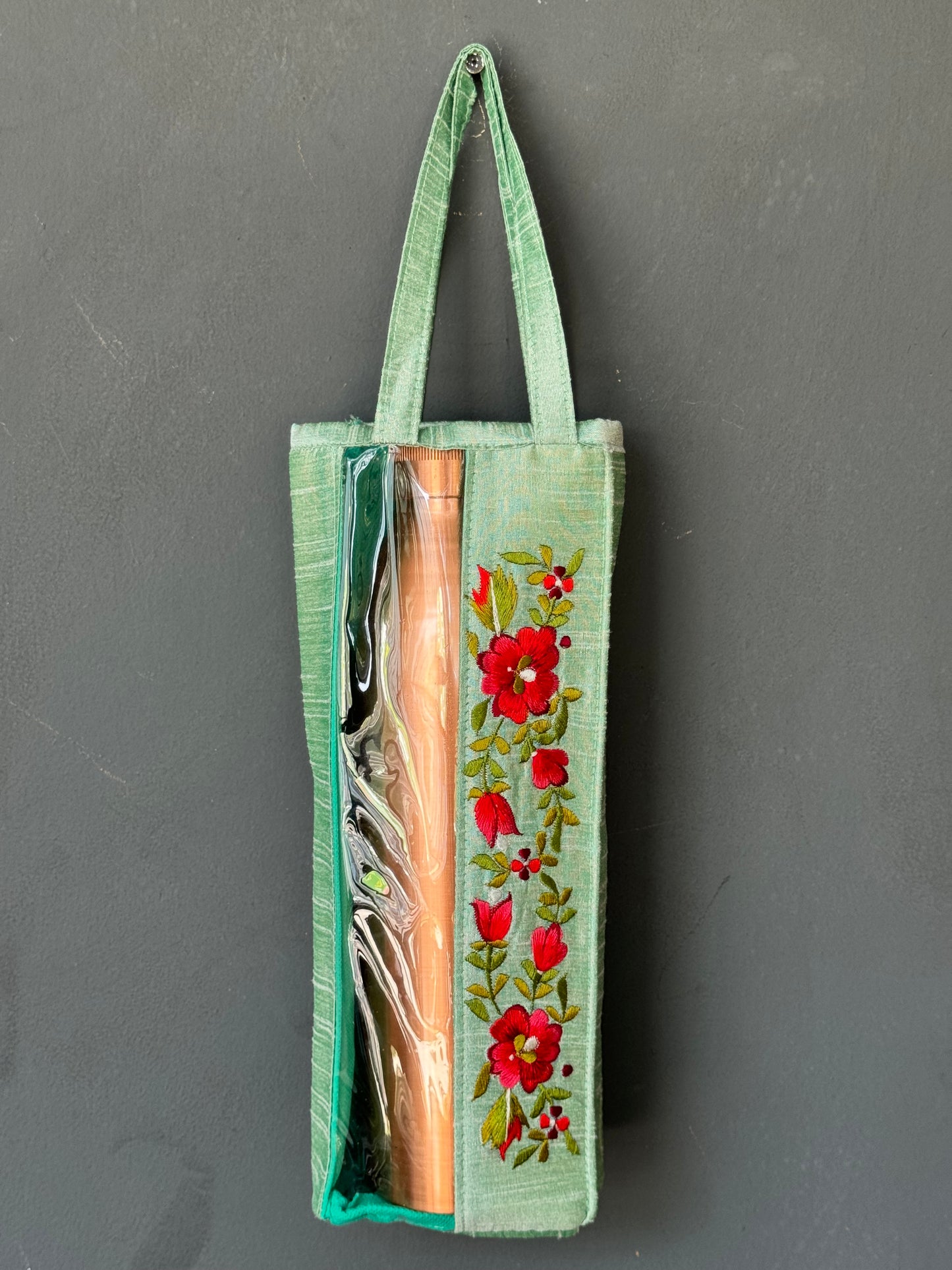 Bottle holder bag - art silk with machine embroidery