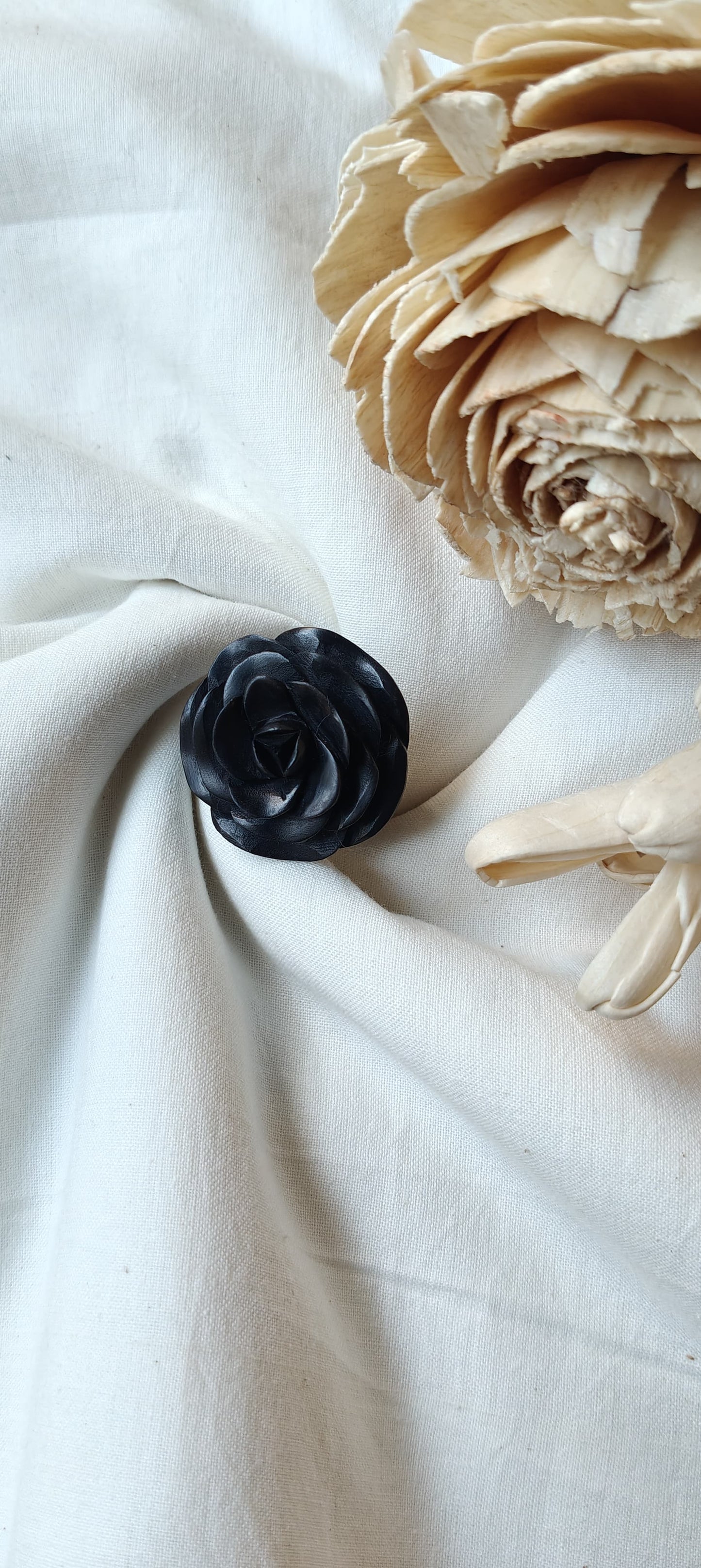 Rose hand carved finger ring in yellow wood - color options available