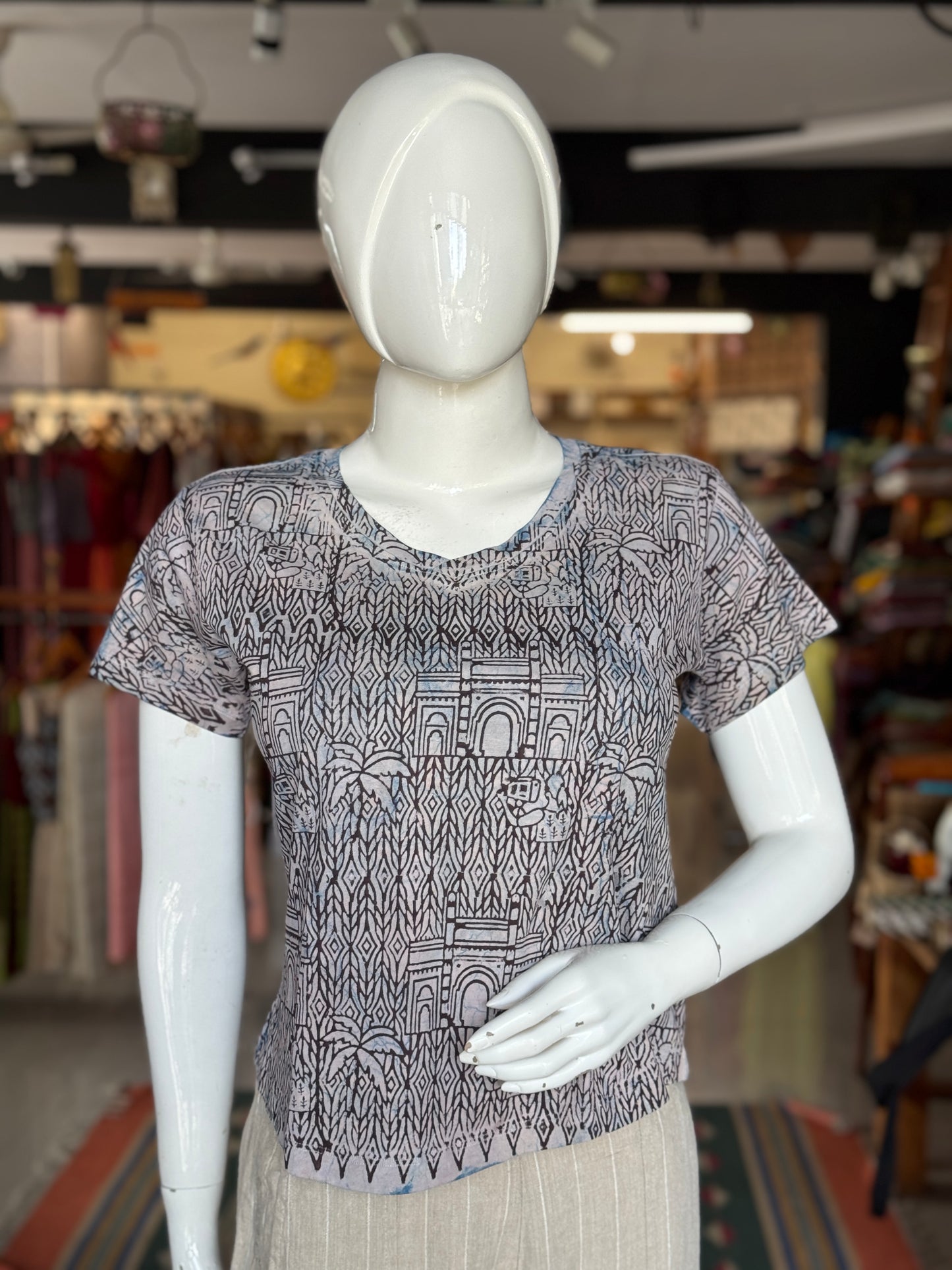 Beautiful cut womens tees - cotton, hand block printed, natural dyed tshirt for women - multiple designs and sizes