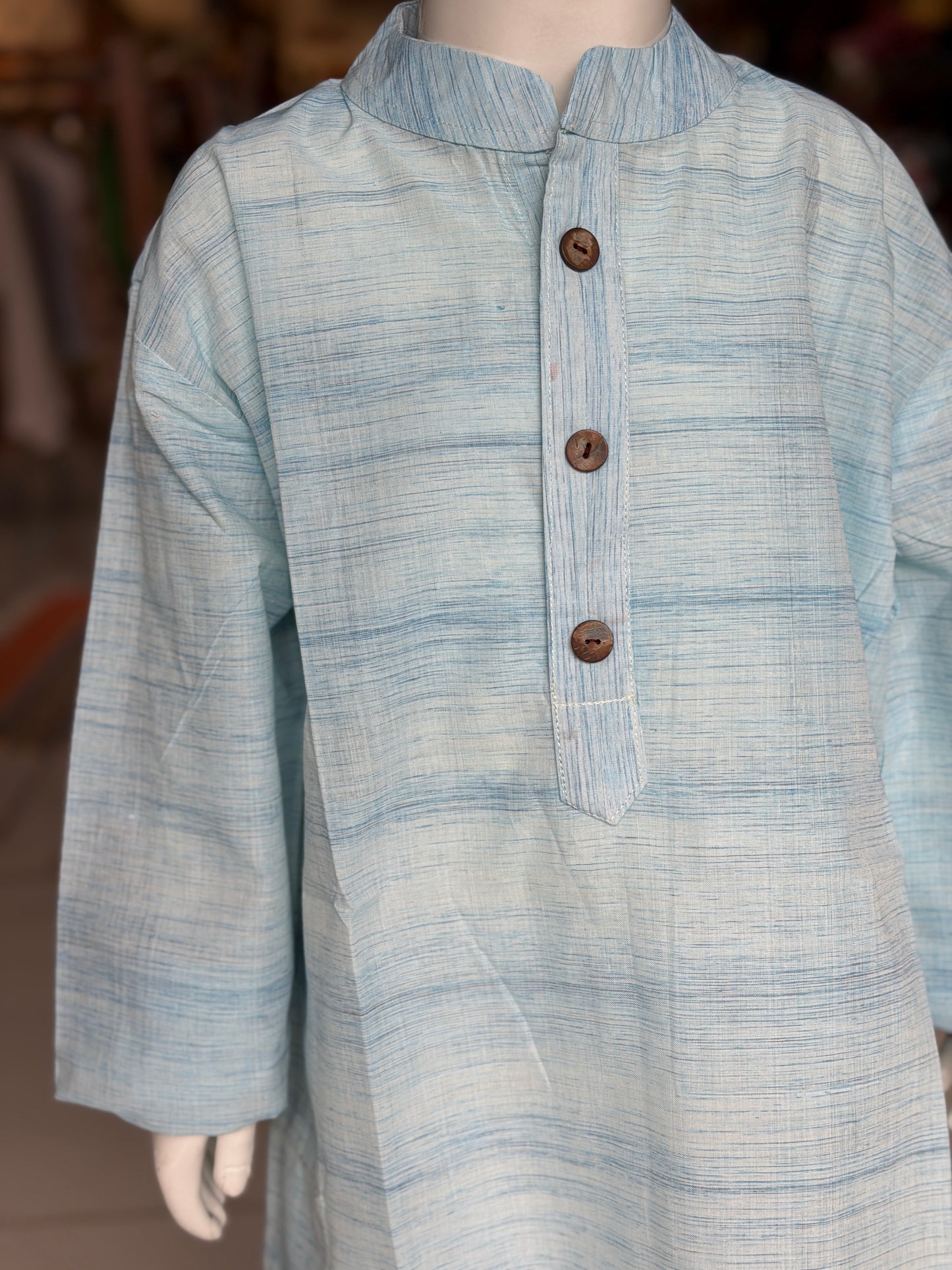 Light blue handwoven long cotton kurta for boys