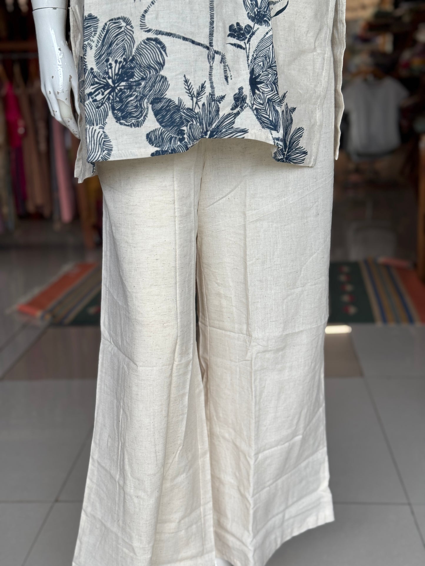 Off white v-neck cotton top with long sleeves and pants - coord set - click to see designs and sizes