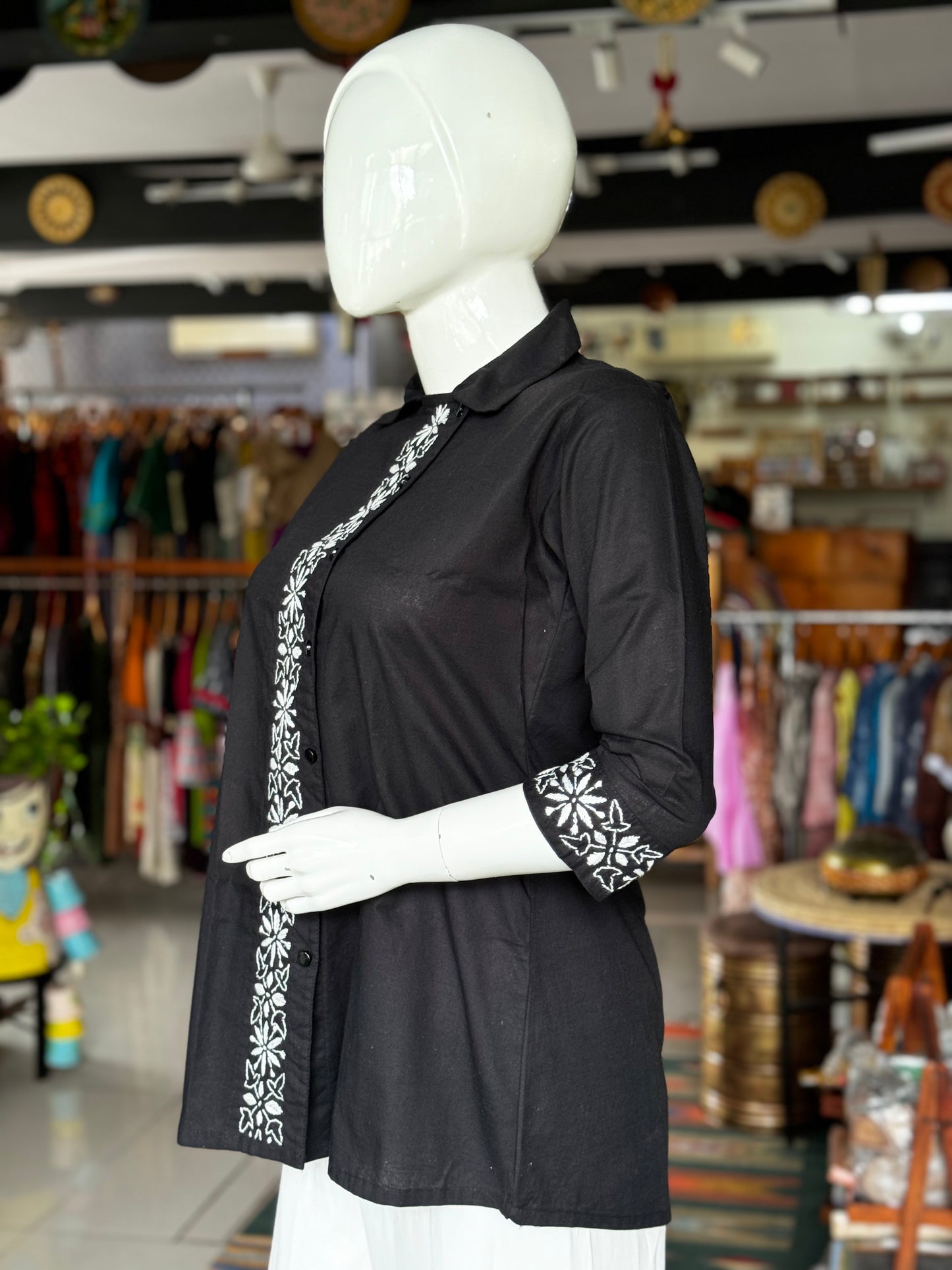 Black cotton Chikankari hand embroidered smart tunic