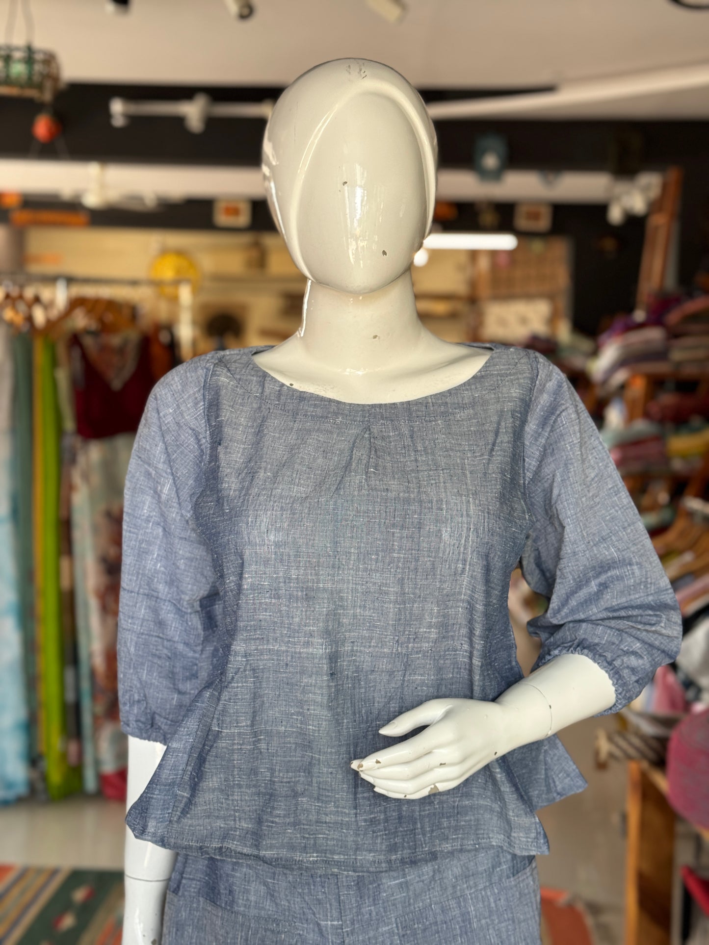 Blueish grey cotton handloom top