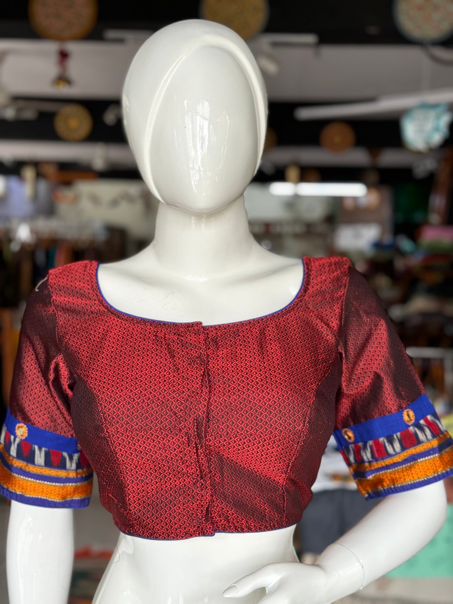 Maroon Khun blouse with mirror work