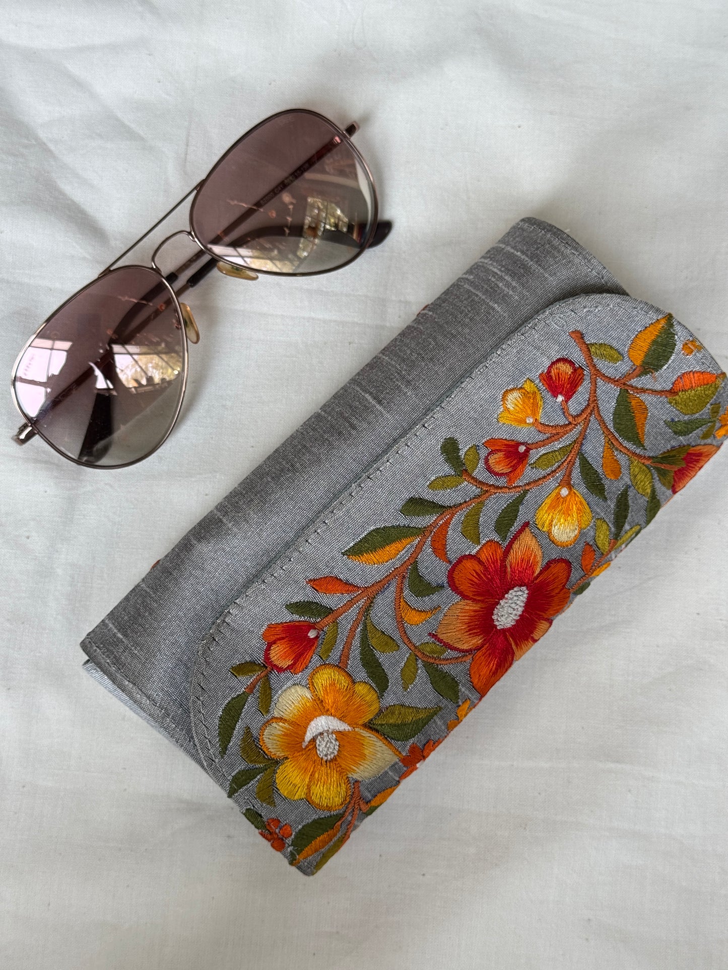 Embroidered hard base goggles / spectacles case with magnetic closure