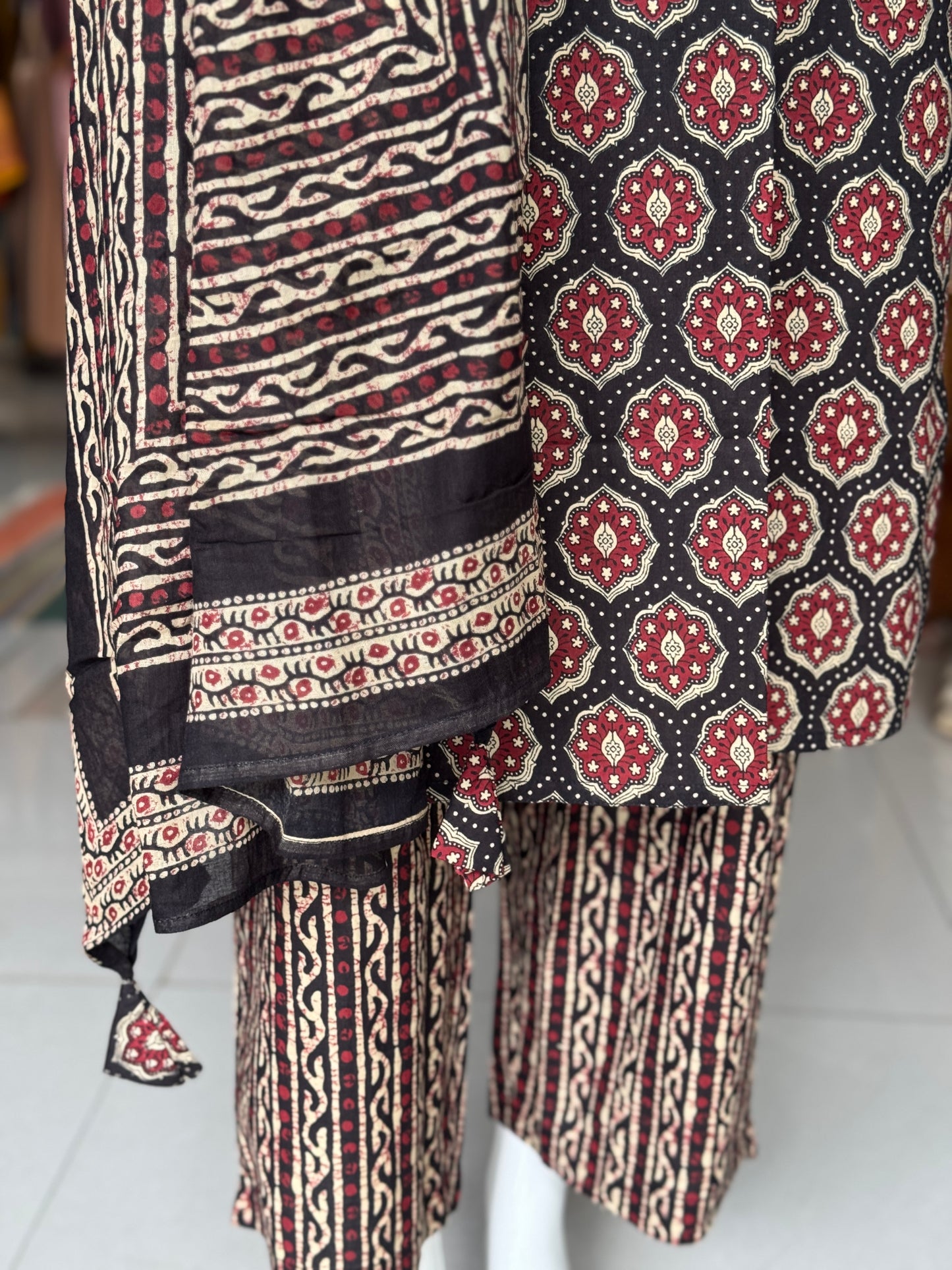 Plus size (4xl and above) cotton embroidered straight kurti, pants and dupatta - 3 piece suit set - multiple colors available