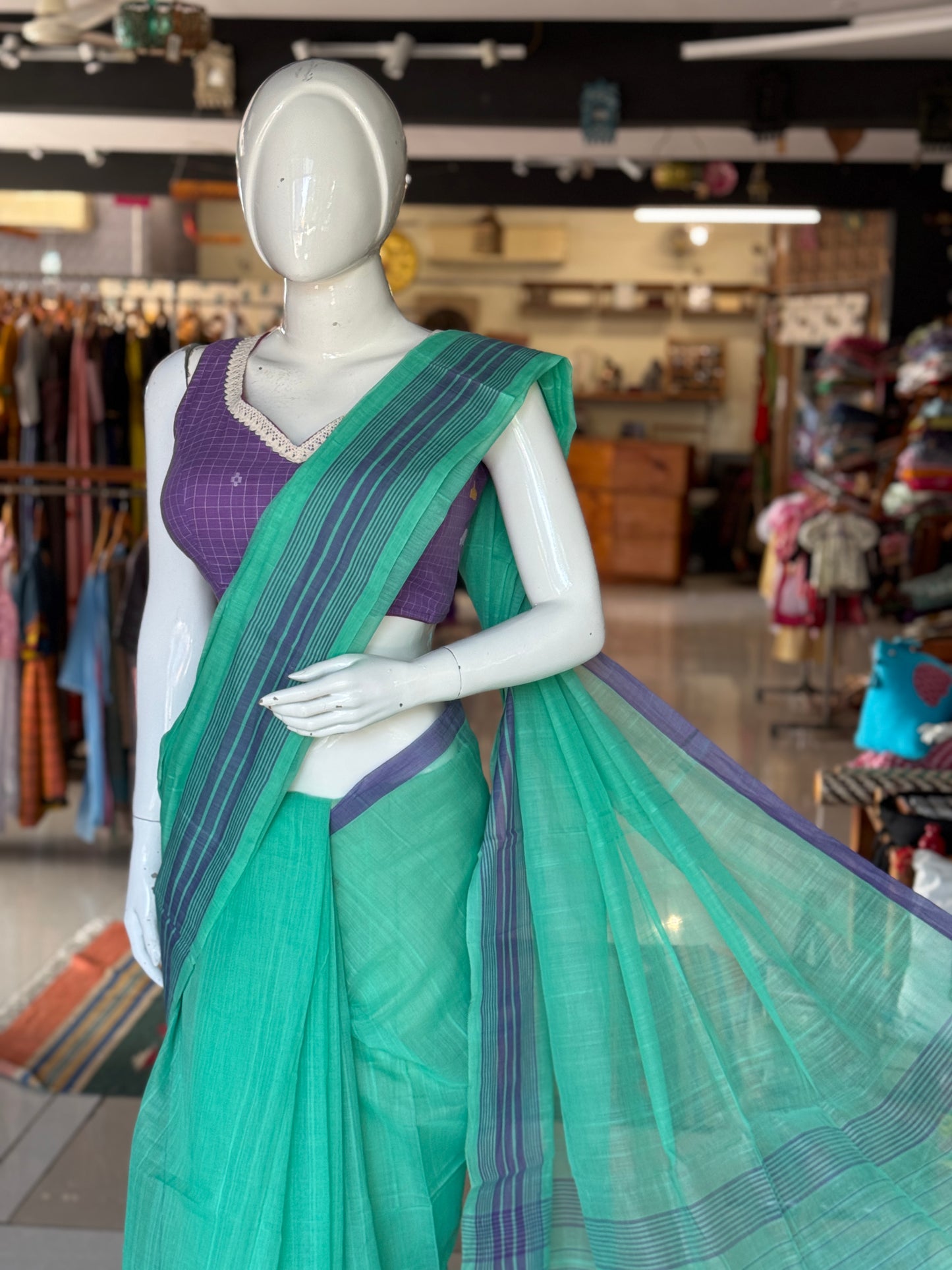 Plain light weight soft handloom Bobbili cotton saree - multiple colors available