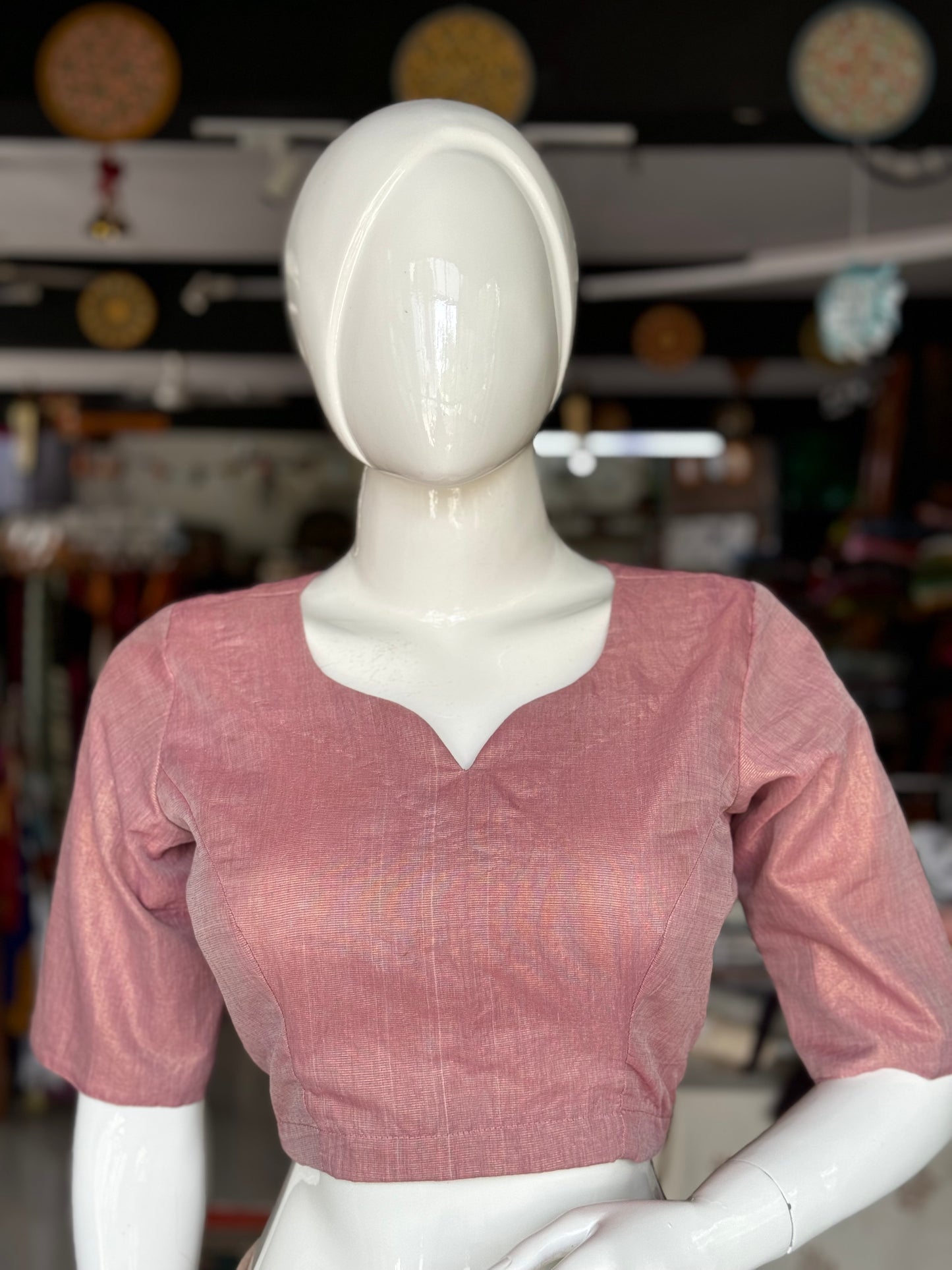 Pink Venkatagiri handloom cotton tissue blouse - back open with lining