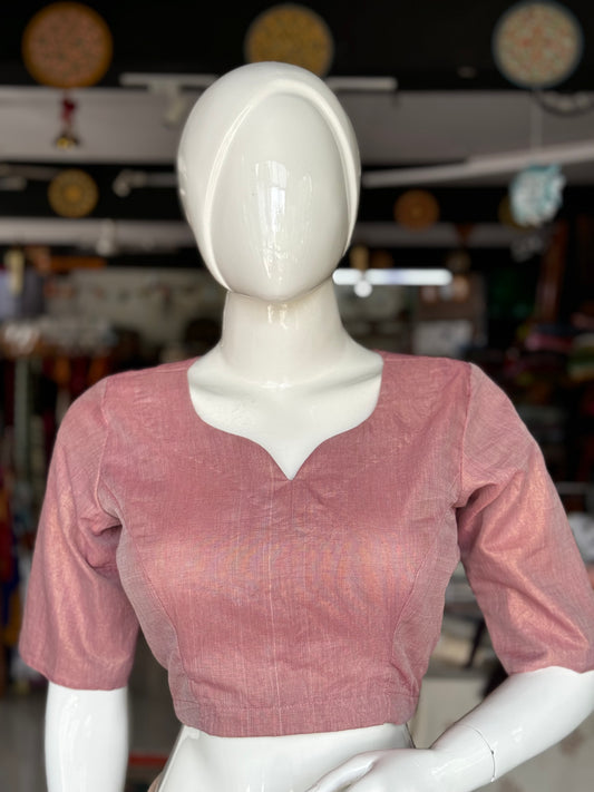 Pink Venkatagiri handloom cotton tissue blouse - back open with lining