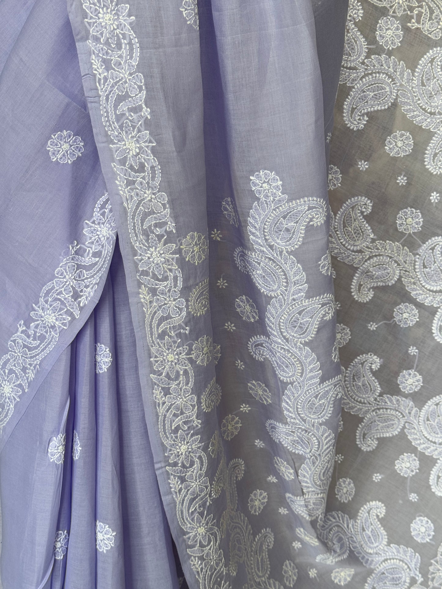 Lavendar classy hand embroidered chikankari cotton saree