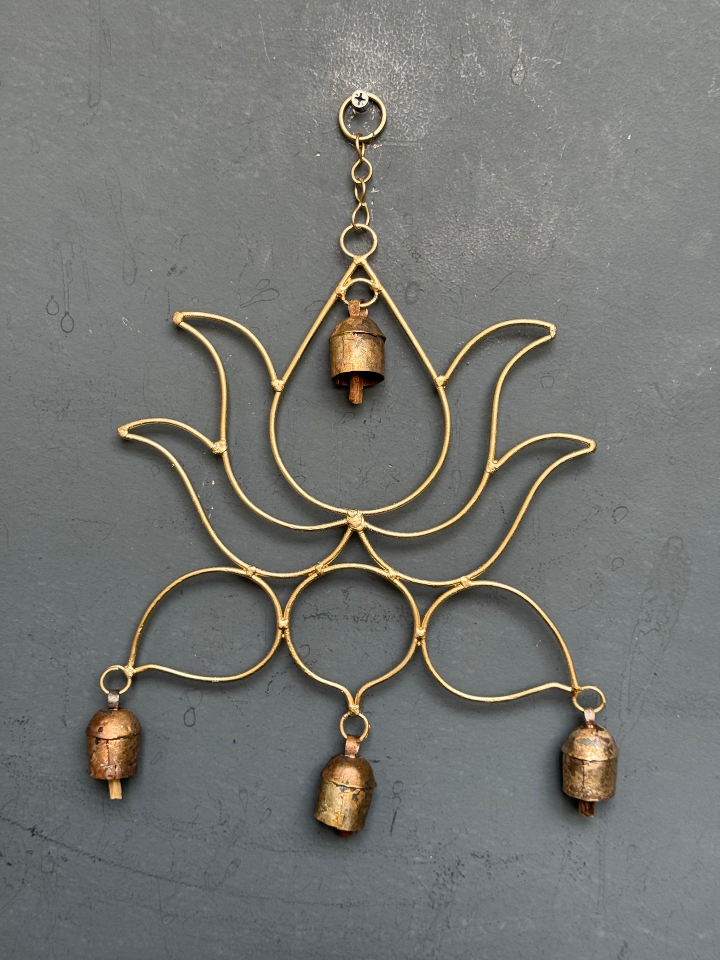 Lotus  - copper handcrafted 4 bells hanging