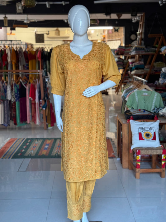 Aari embroidered kurti, pants - 2 piece set
