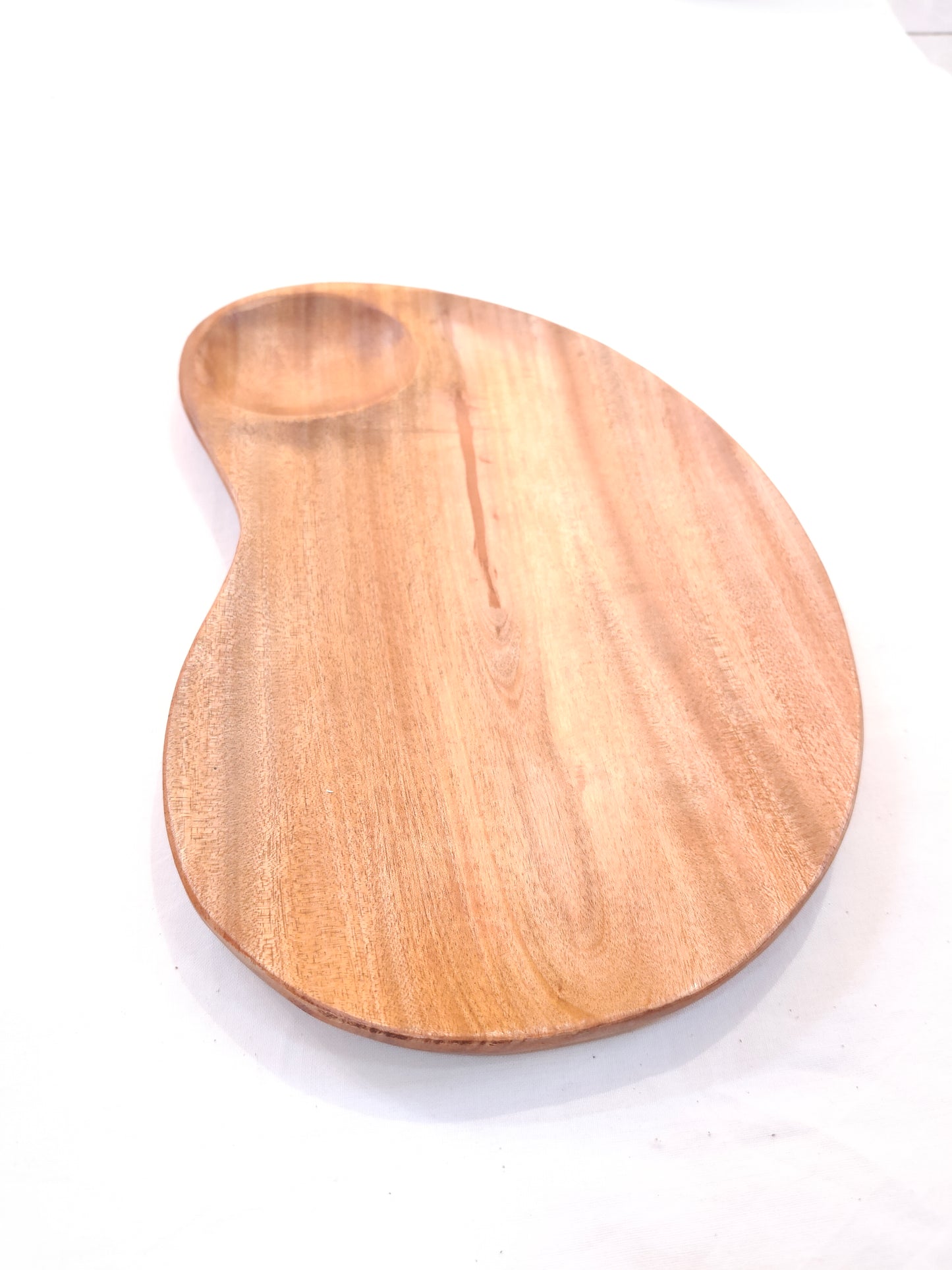 Paisley shaped handcrafted Neem wood tray with sauce dip hole