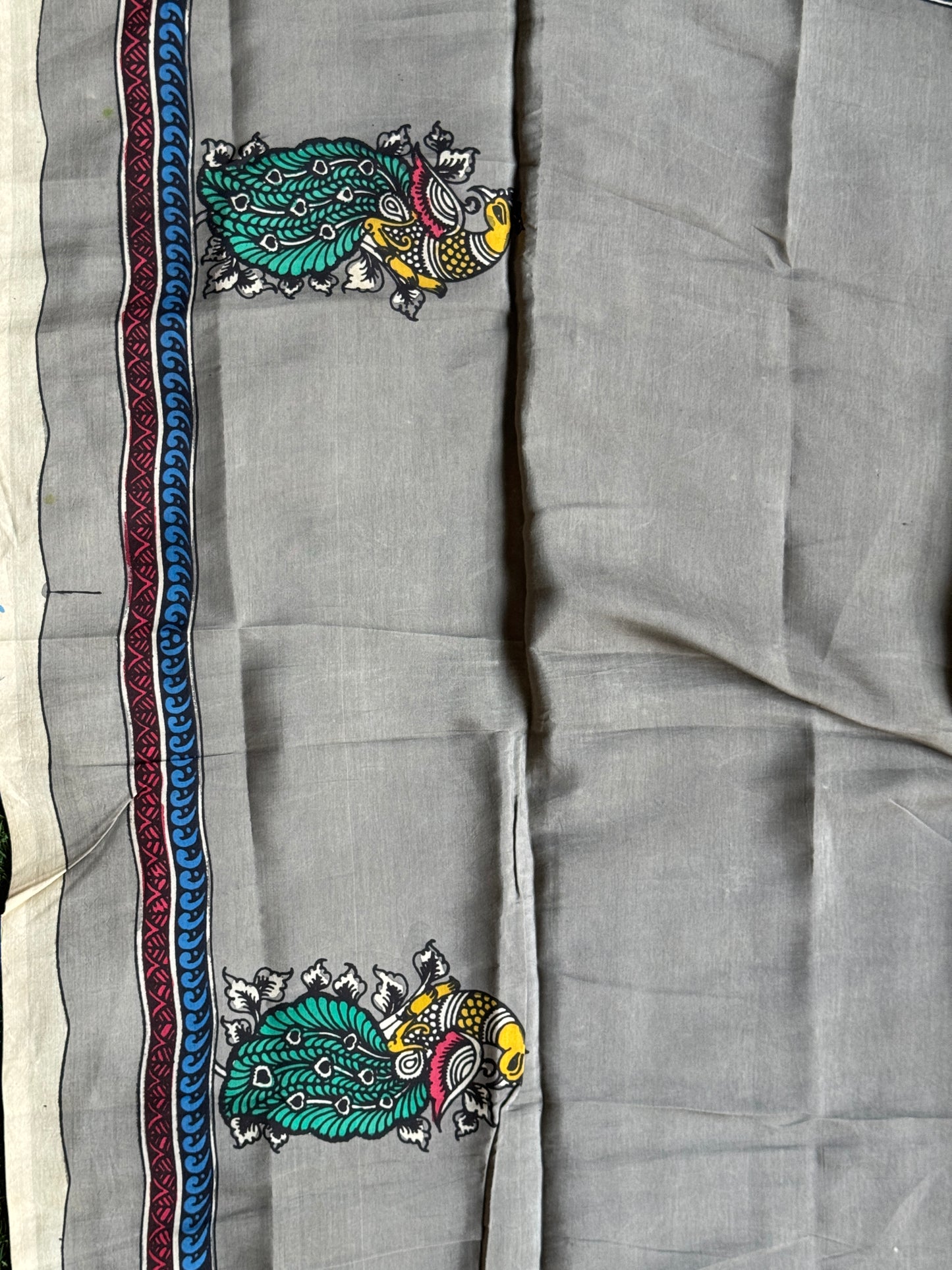Silk Pen Kalamkari handpainted unstitched blouse piece with border - multiple designs n colors available