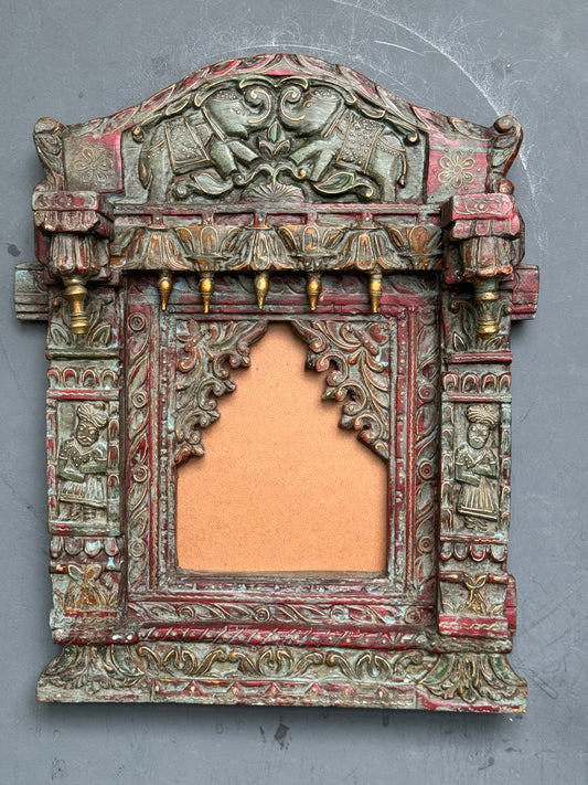 Vintage look wooden Jharokha in distress finish wood - elephants arch - hand crafted wall decor