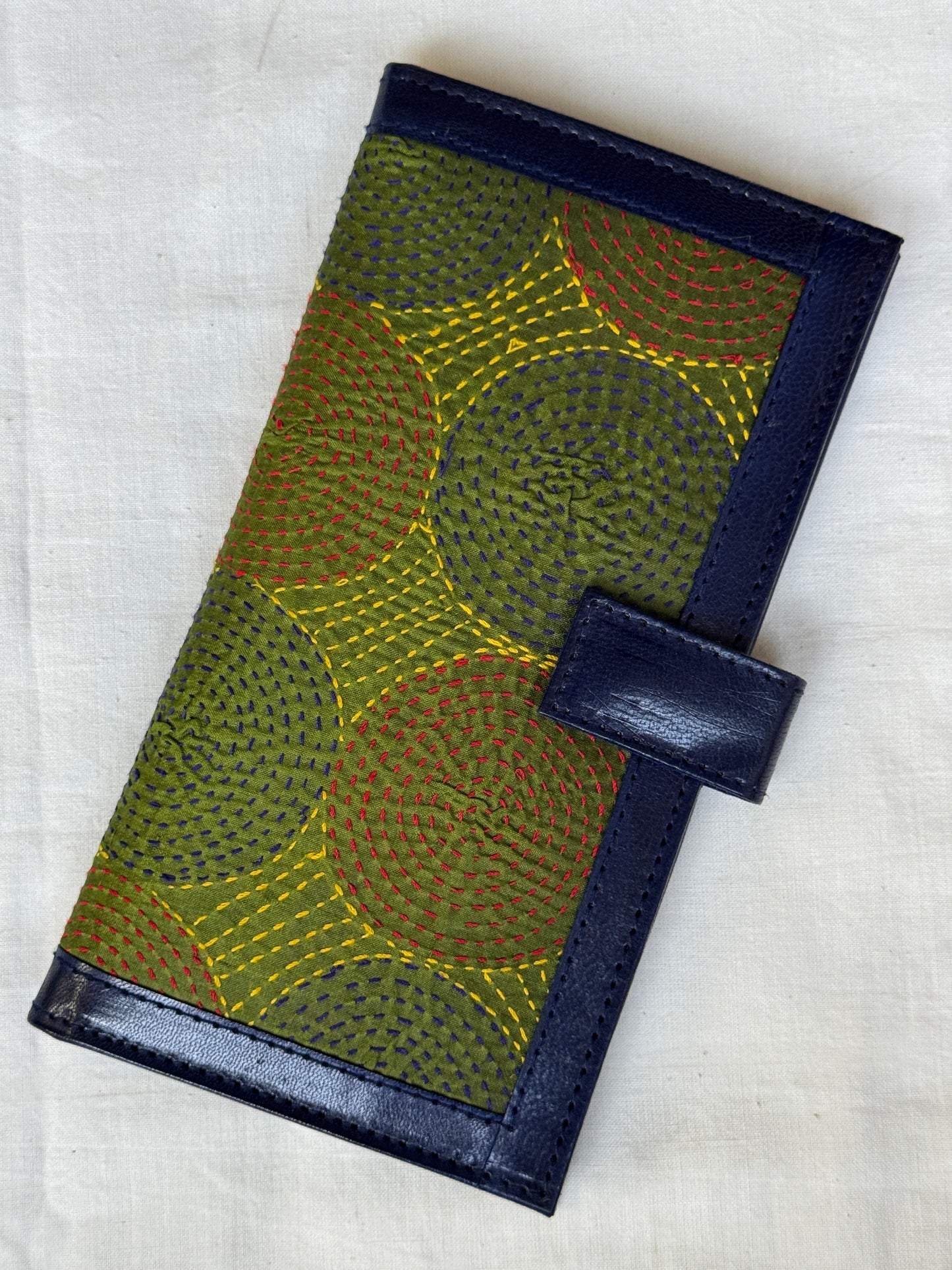 Fabric and leather based hand crafted ladies wallet