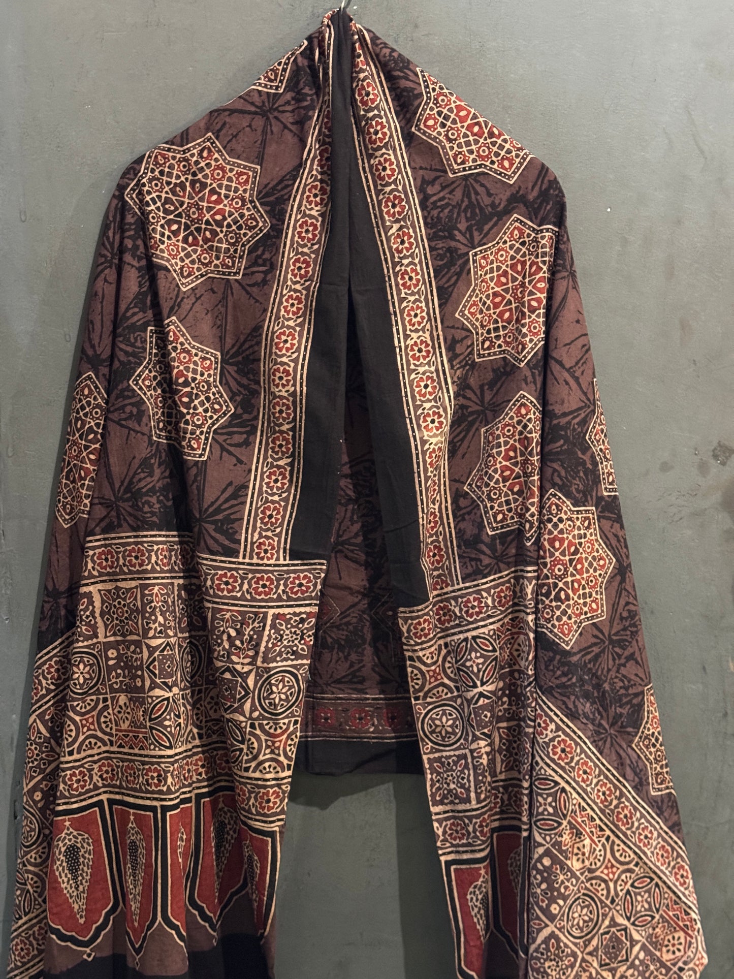 Ajrakh natural dye, hand block printed 60s cotton dupatta - colour options