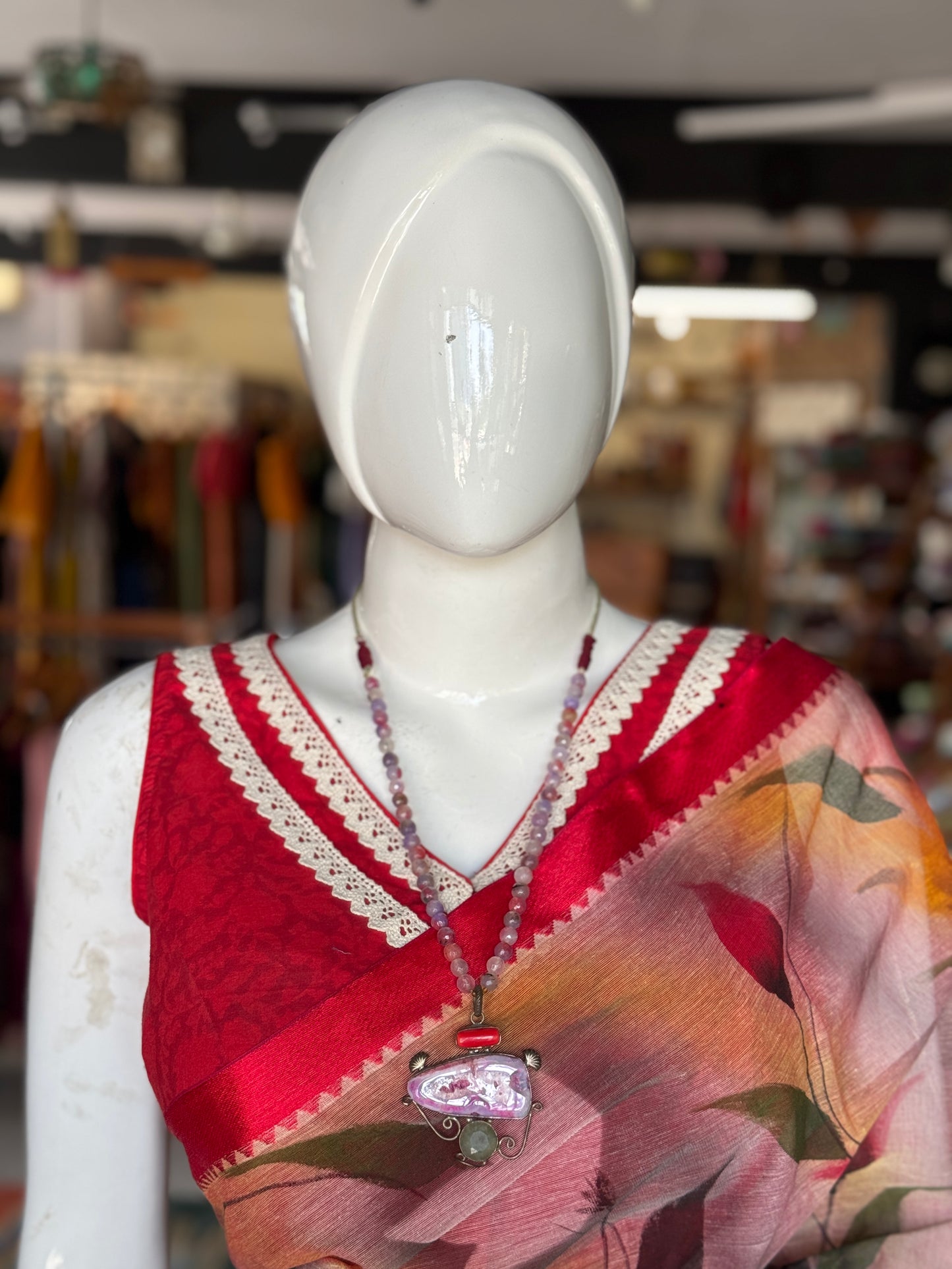 Pink n lavender stone beads neckpiece with pendant